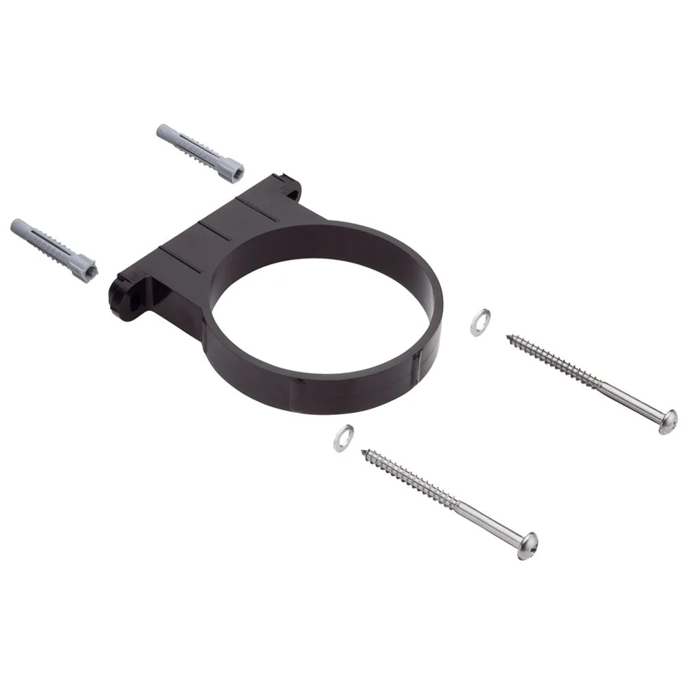 Czarny element mocujący z śrubami w widoku z przodu, hansgrohe