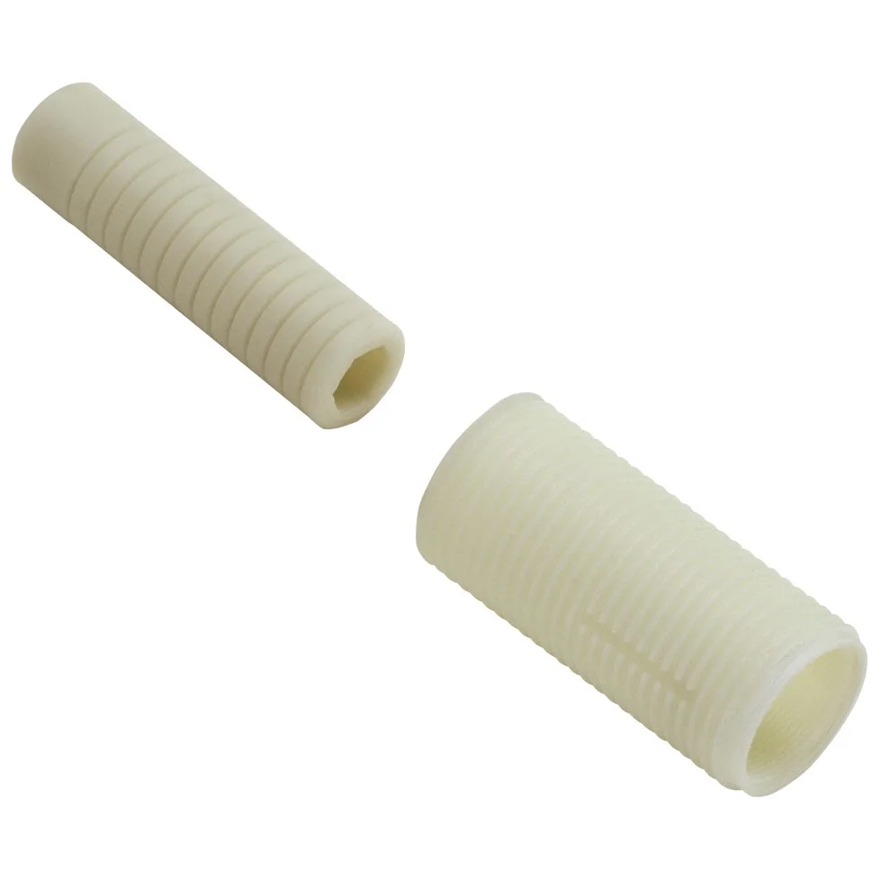 Dwie cylindryczne części plastikowe w białym, widok z przodu, hansgrohe