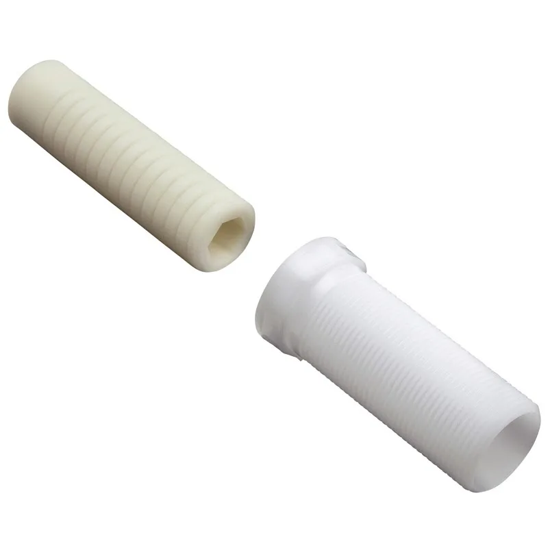 Dwie cylindryczne części plastikowe w białym, widok z przodu, hansgrohe