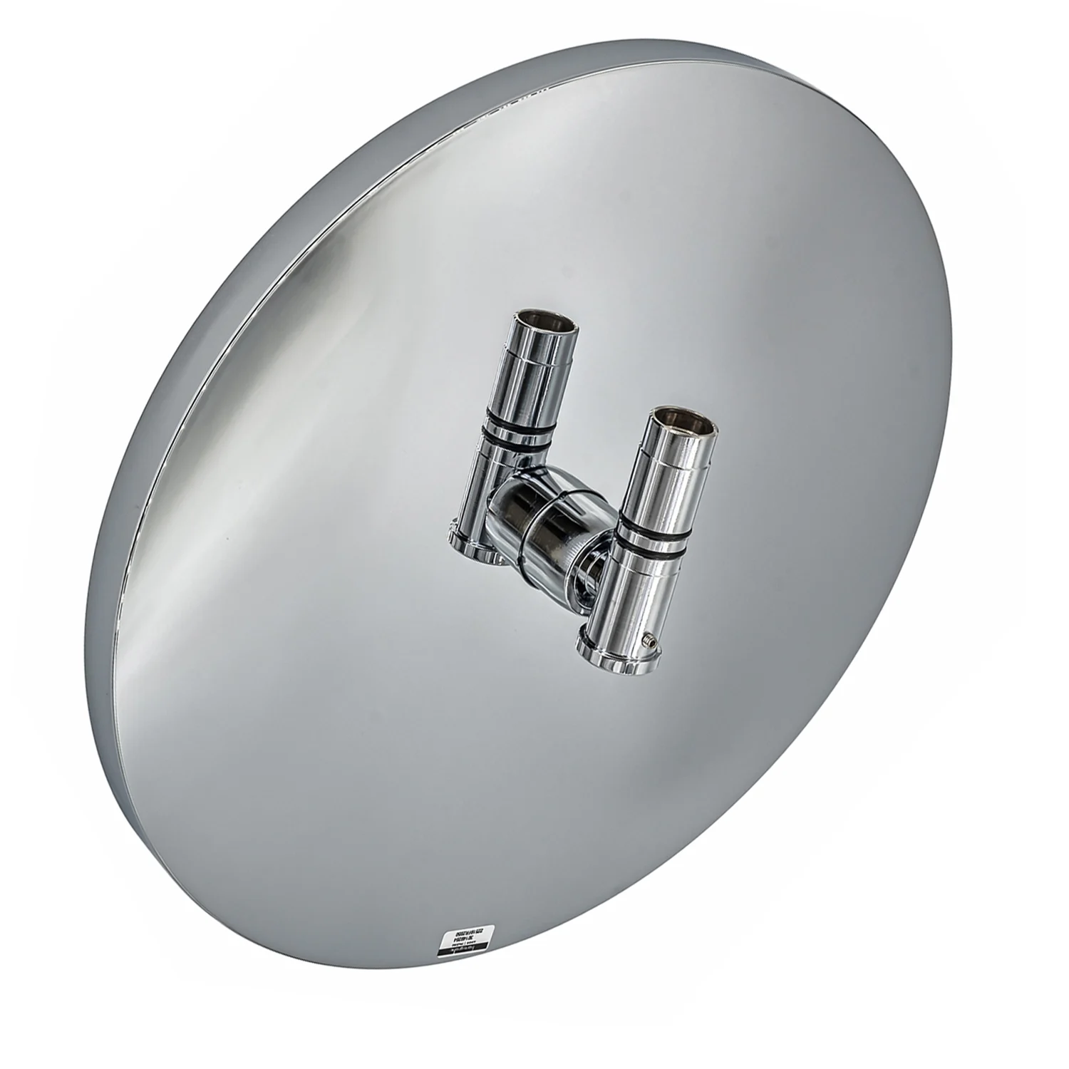 Okrągła metalowa głowica prysznicowa widok z tyłu, hansgrohe