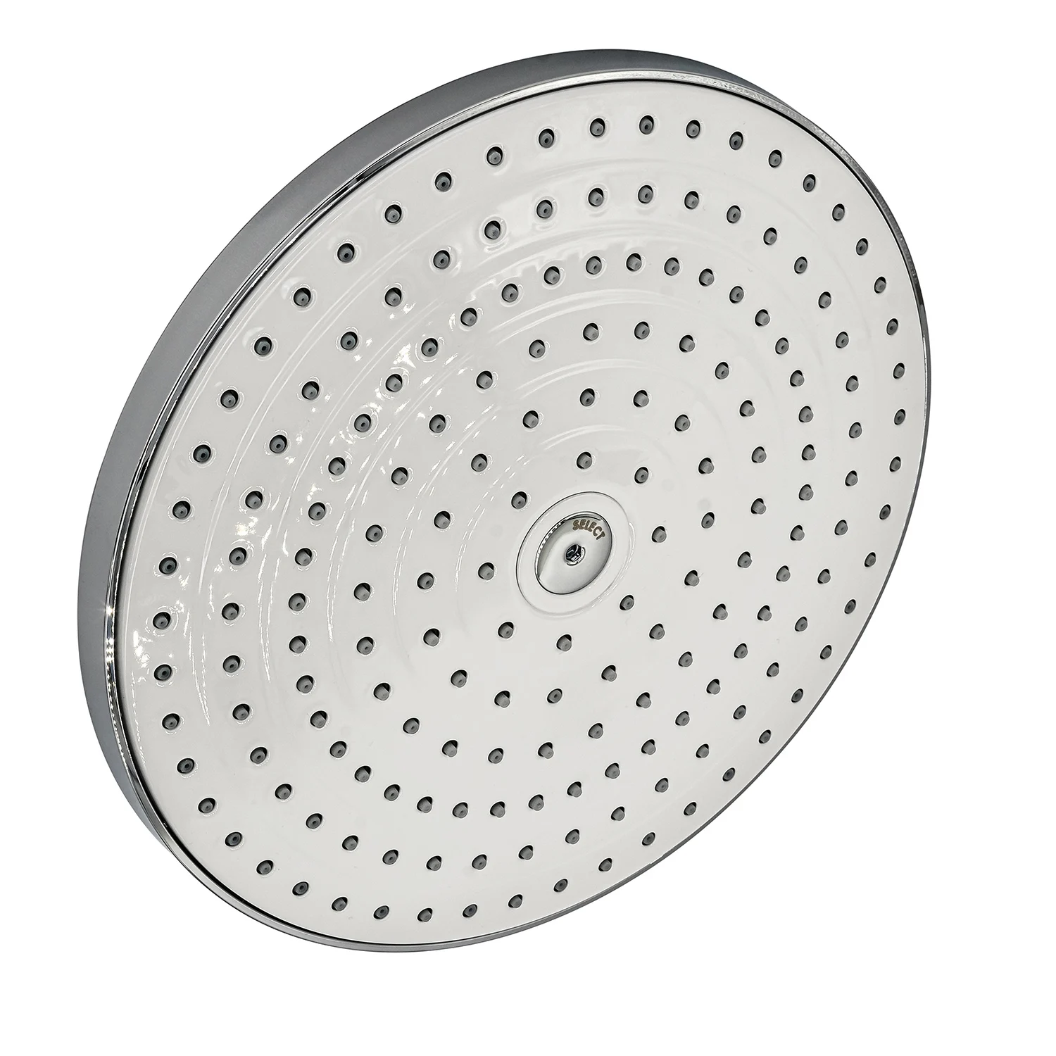 Okrągła metalowa głowica prysznicowa widok z przodu, hansgrohe