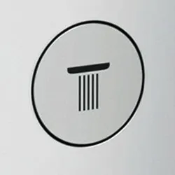 Okrągłe sterowanie prysznicem z symbolem w zbliżeniu, hansgrohe