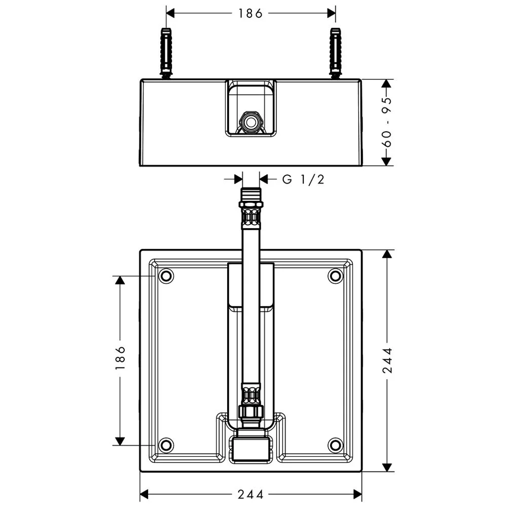 Rysunek techniczny korpusu bazowego z wymiarami, hansgrohe