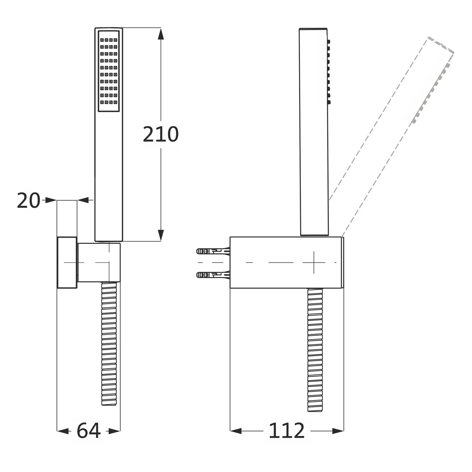 Rysunek techniczny systemu prysznicowego z wymiarami, Herzbach