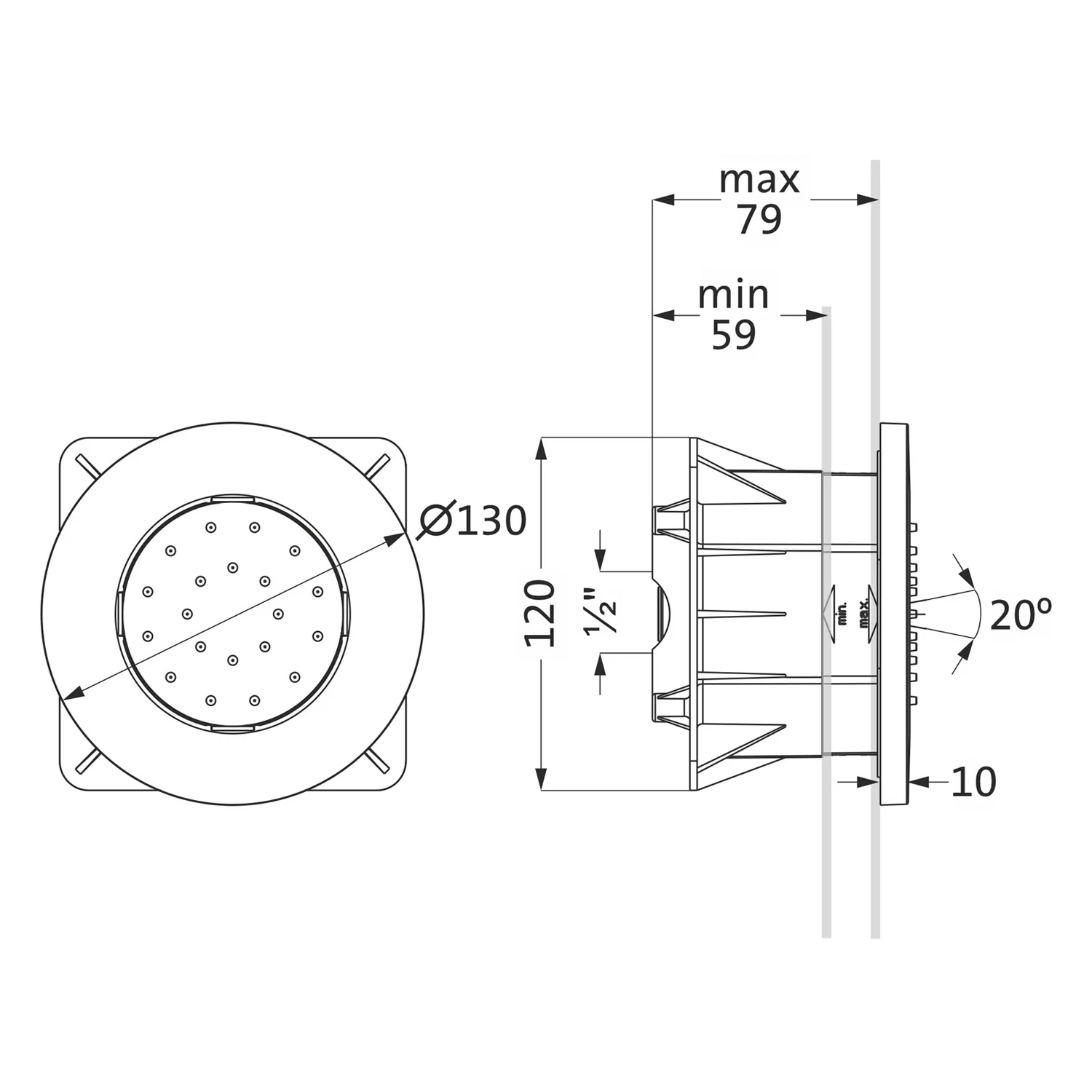 Herzbach LIVING SPA Unterputz-Seitenbrause rund Bild 2