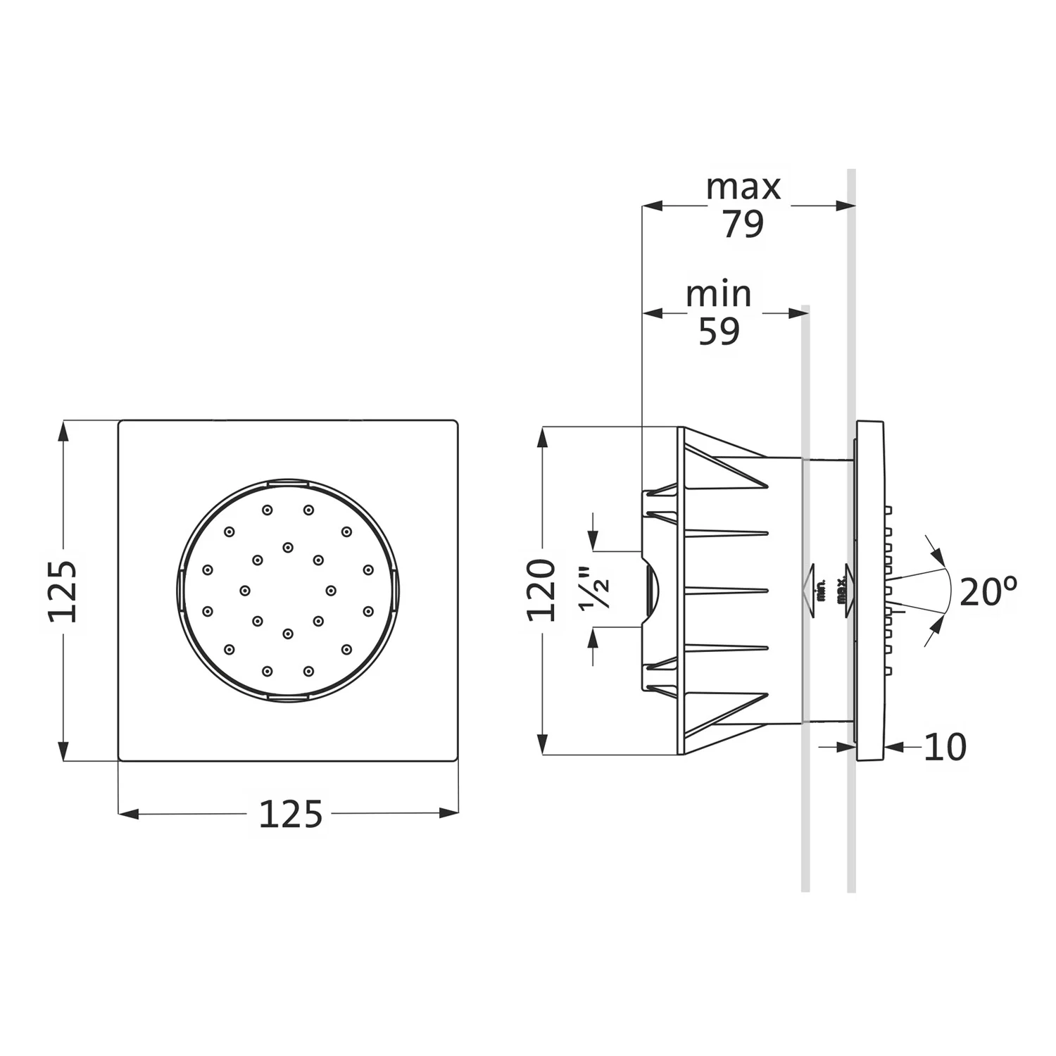 Herzbach LIVING SPA Unterputz-Seitenbrause eckig Bild 2