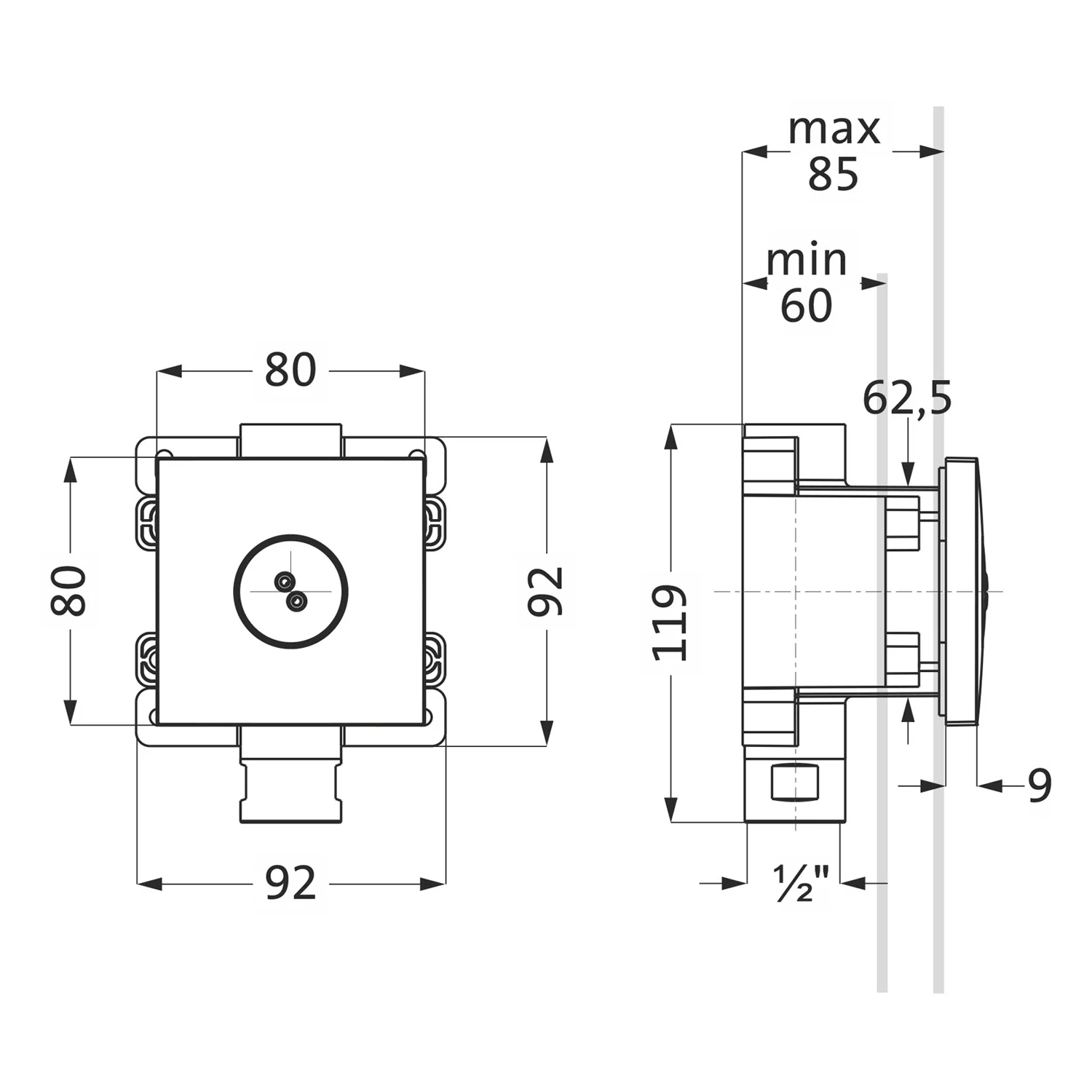 Herzbach LIVING SPA Unterputz-Seitenbrause eckig Bild 2