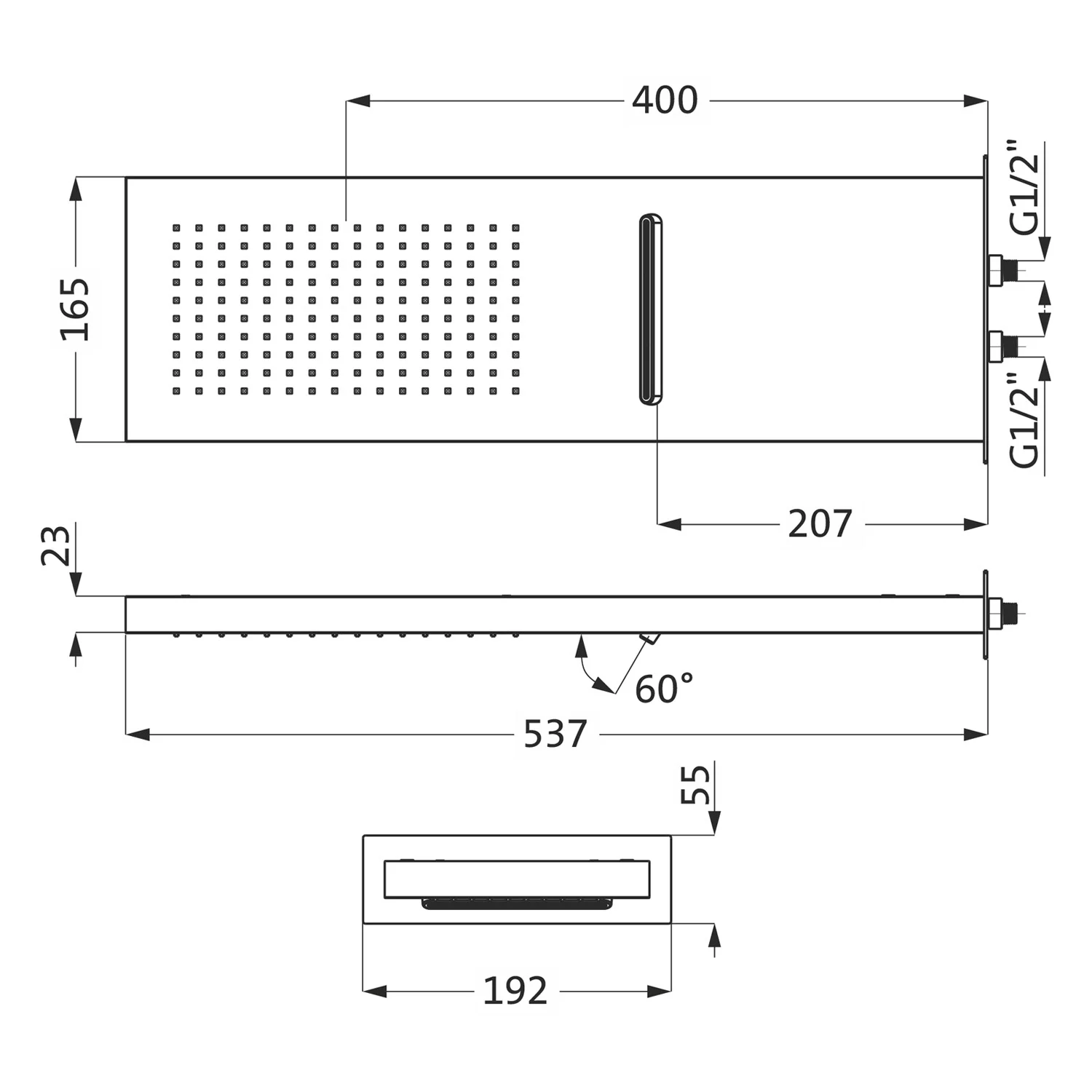 Herzbach LIVING SPA Regenbrause 53,7 x 16,5 cm Multifunktion 2, Wandmontage Bild 2