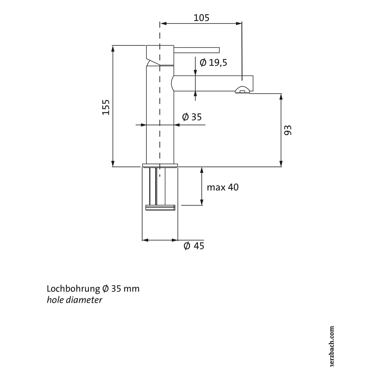 Herzbach DESIGN IX Waschtisch-Einlochbatterie S-Size ohne Ablaufgarnitur Bild 2