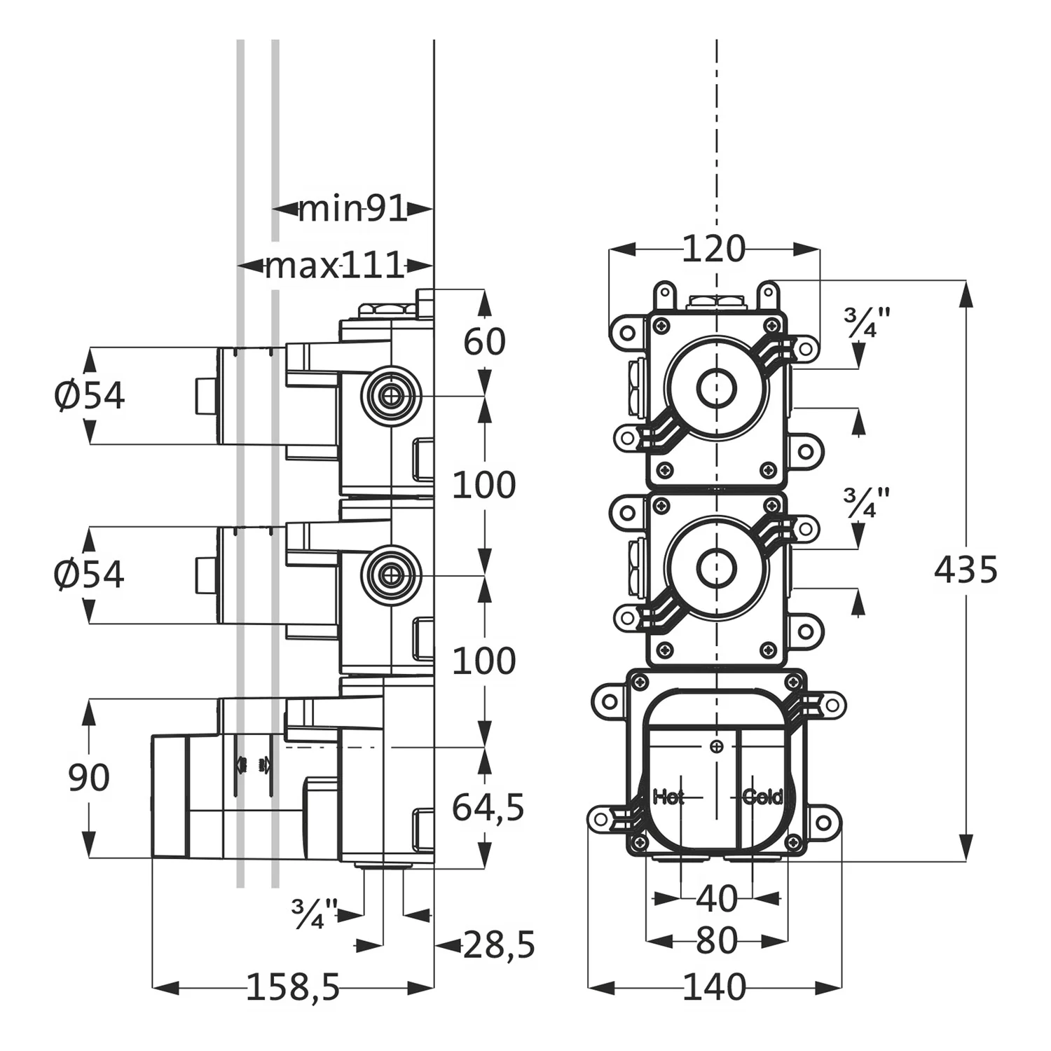 Herzbach LOGIC XL 2 Thermostat Einbaukörper für 2 Verbraucher Bild 2