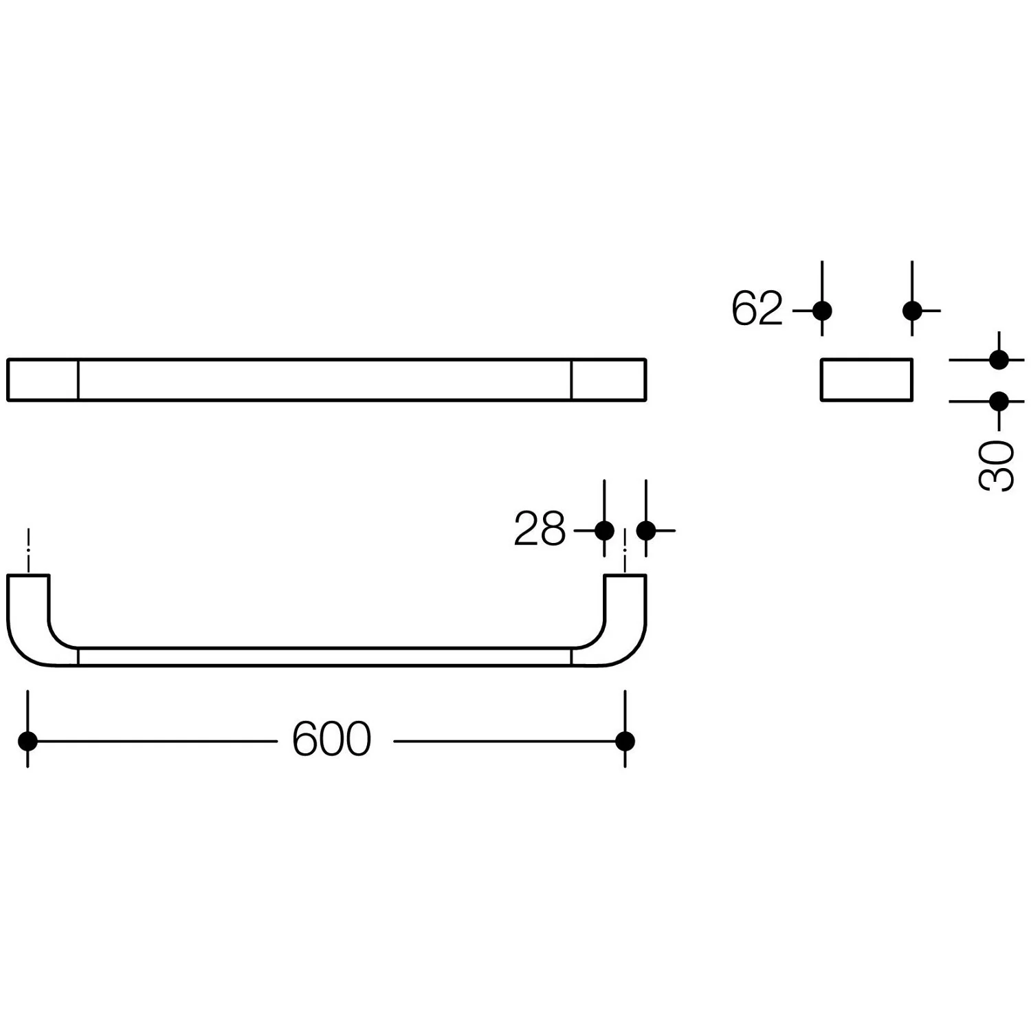 Rysunek techniczny uchwytu 60 cm, Hewi