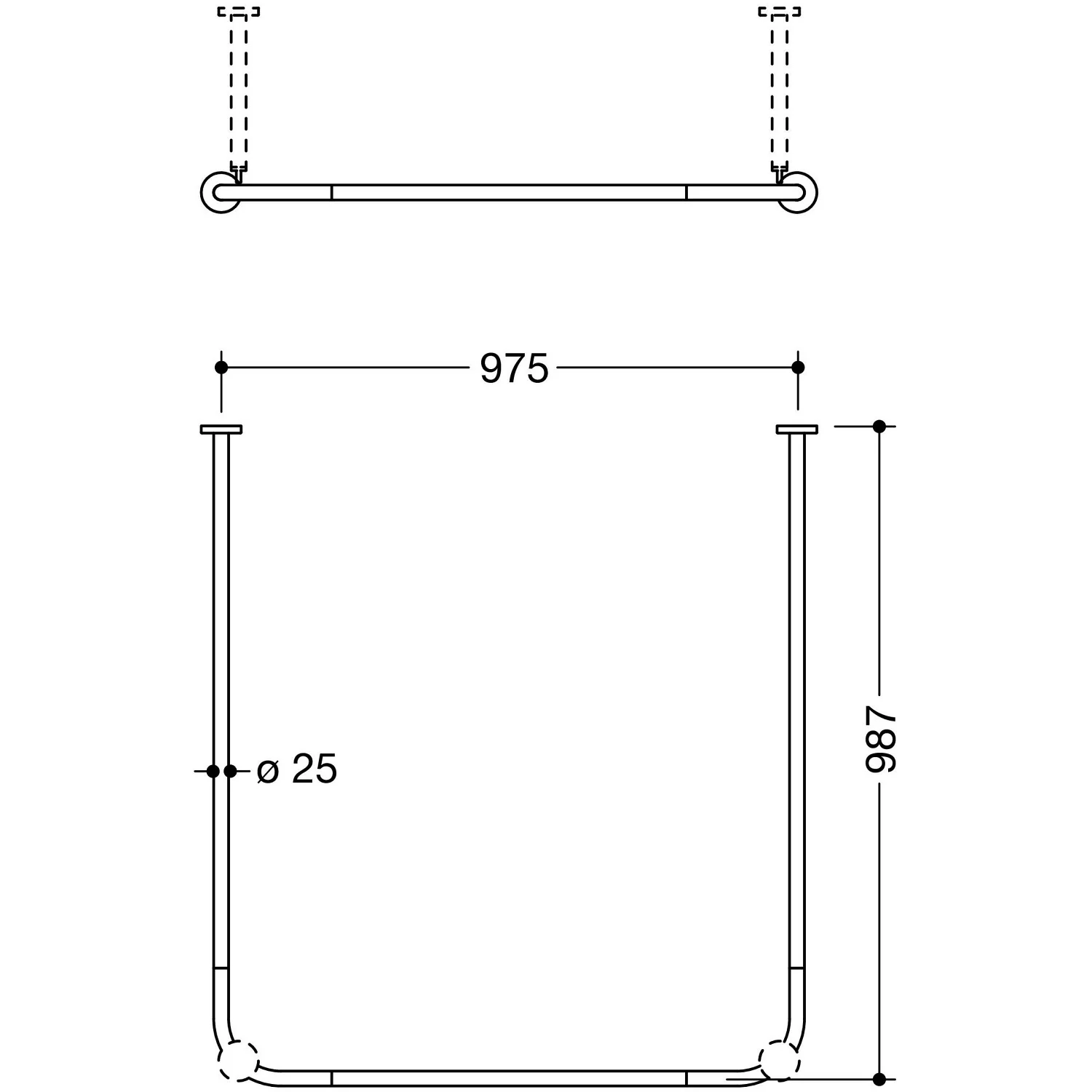 HEWI System 900 Vorhangstange U-förmig, für Duschwanne 100 x 100 cm Bild 2