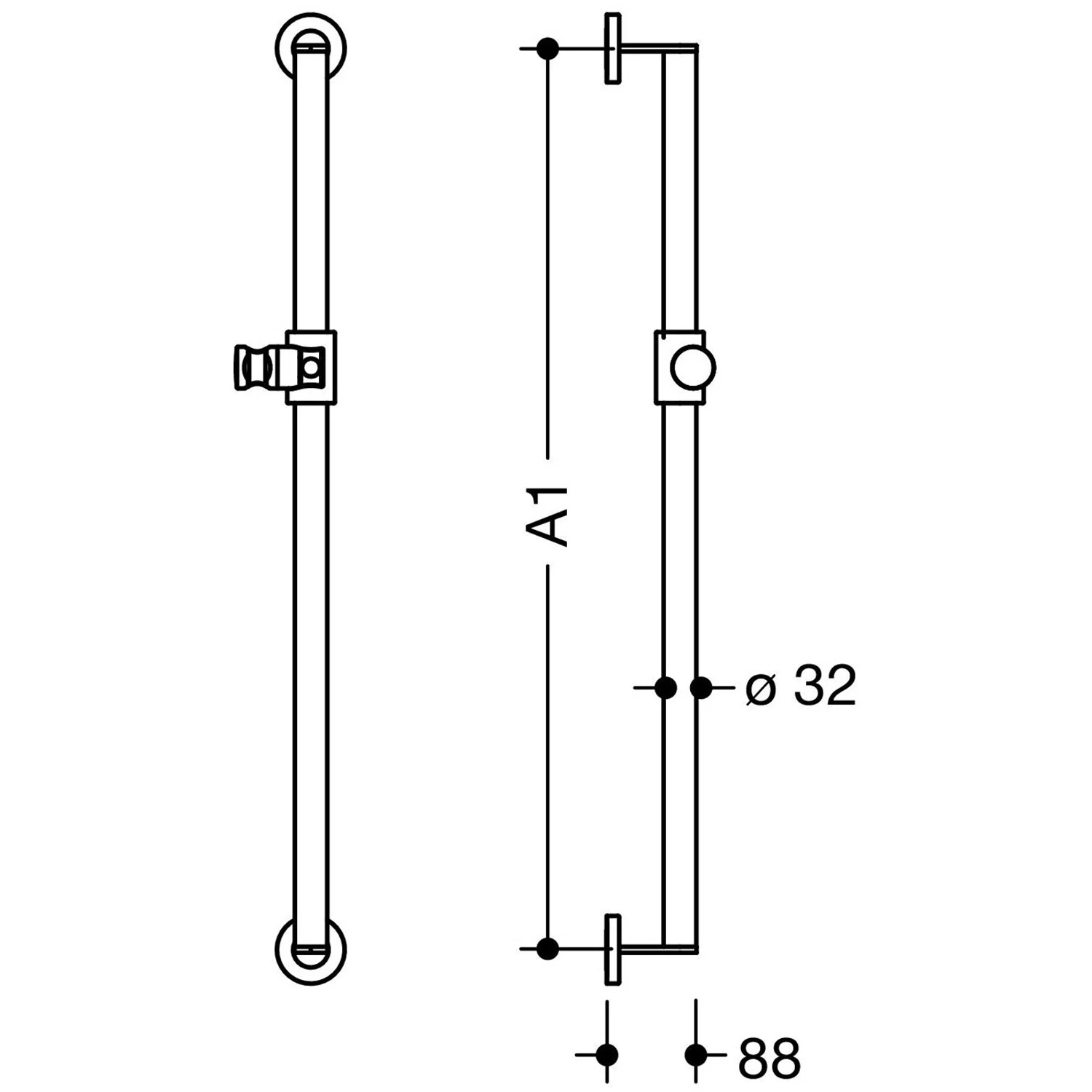 HEWI System 900 Brausehalterstange auf Maß 60 - 125 cm Bild 2
