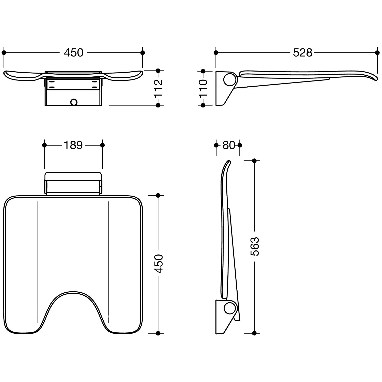 HEWI System 900 mobiler Klappsitz mit Hygieneausschnitt Bild 4