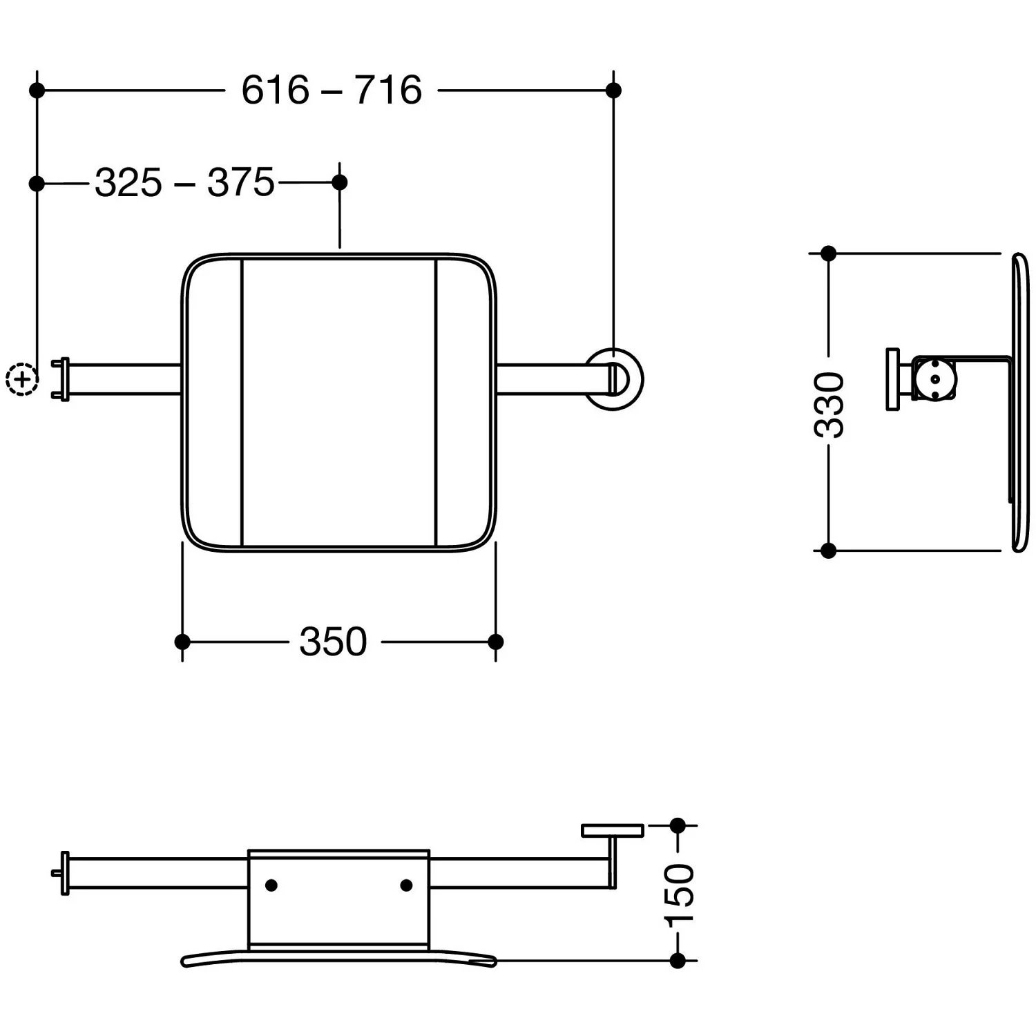 HEWI System 900 Rückenstütze Design A rechts, Achsmaß verstellbar, breit Bild 3