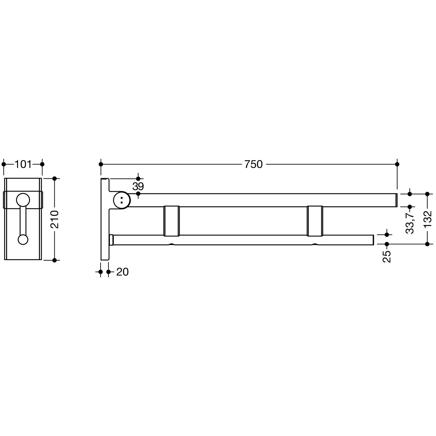 HEWI System 900 Stützklappgriff Duo Design A, 75 cm Bild 3