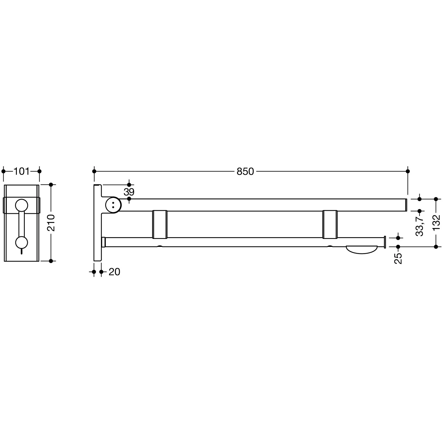 HEWI System 900 Stützklappgriff Duo Design A mit WC-Papierhalter, 85 cm Bild 2