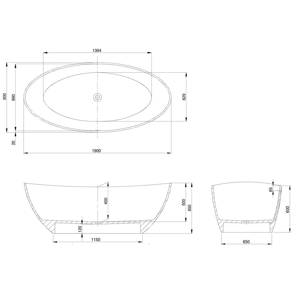 Hoesch Namur Oval-Badewanne 190 x 90 cm freistehend Bild 4