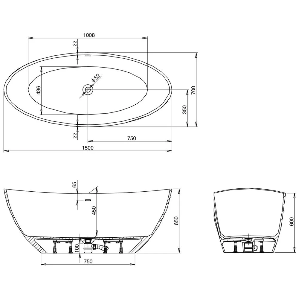Hoesch Namur Oval-Badewanne 150 x 70 cm freistehend Bild 4