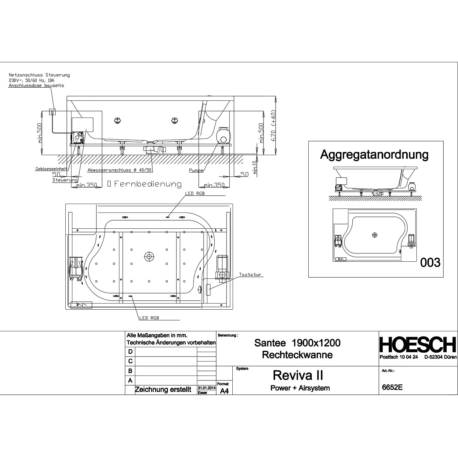 Hoesch Santee Rechteck-Whirlpool Reviva II Power+Air mit 8 Whirl-, 22 Air-, 8 Rücken,- 4 Fußdüsen Bild 4