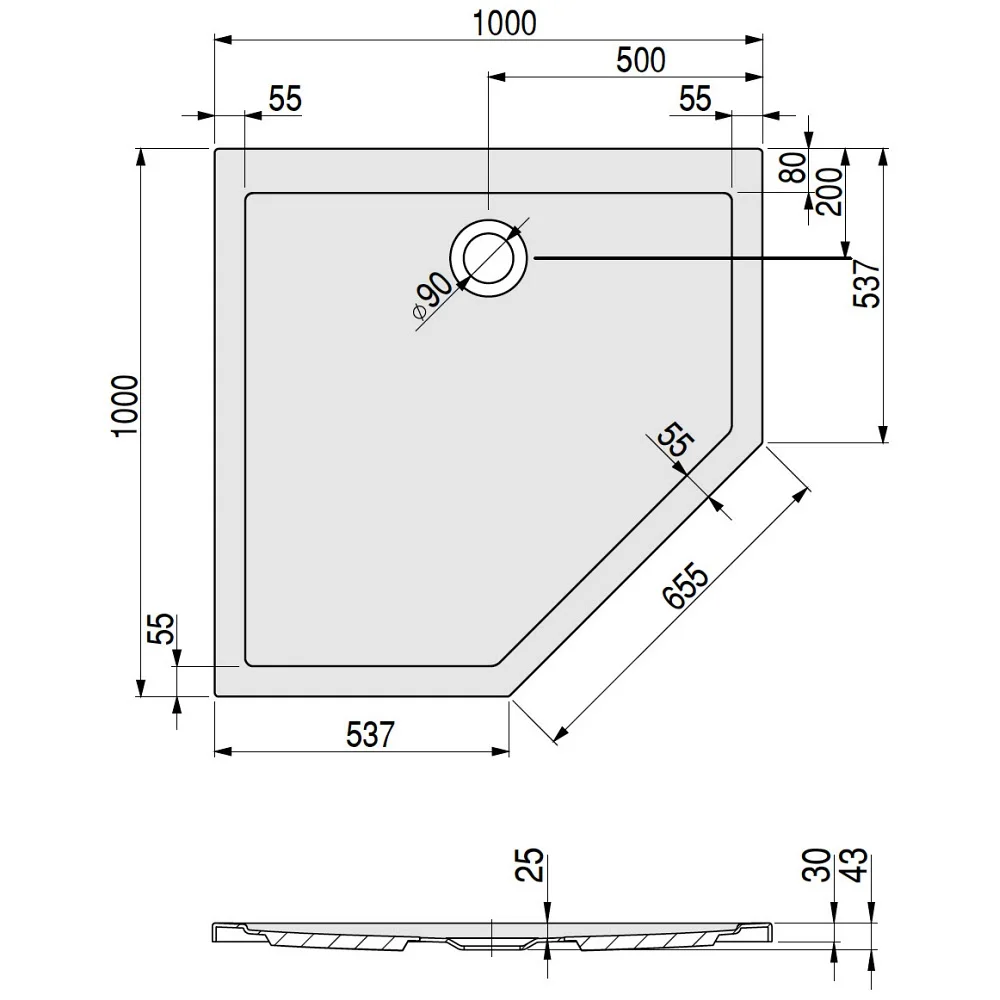 Hoesch Samar Fünfeckduschwanne 100 x 100 cm Bild 2