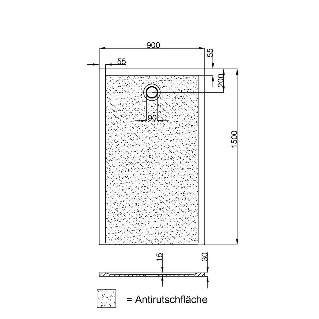 Hoesch Muna S Rechteckduschwanne 150 x 90 cm mit Antirutsch Bild 3