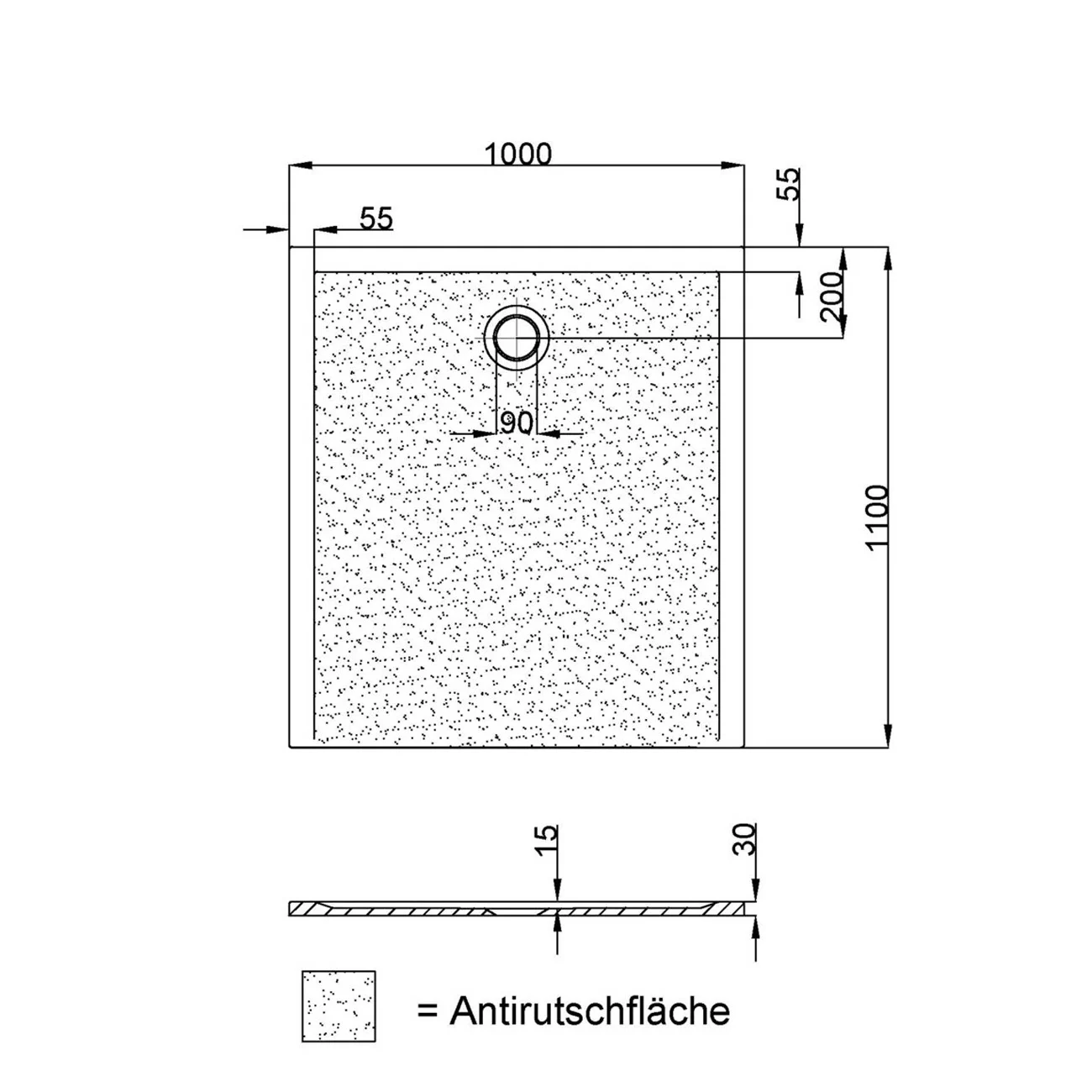 Hoesch Muna S Rechteckduschwanne 110 x 100 cm mit Antirutsch Bild 3
