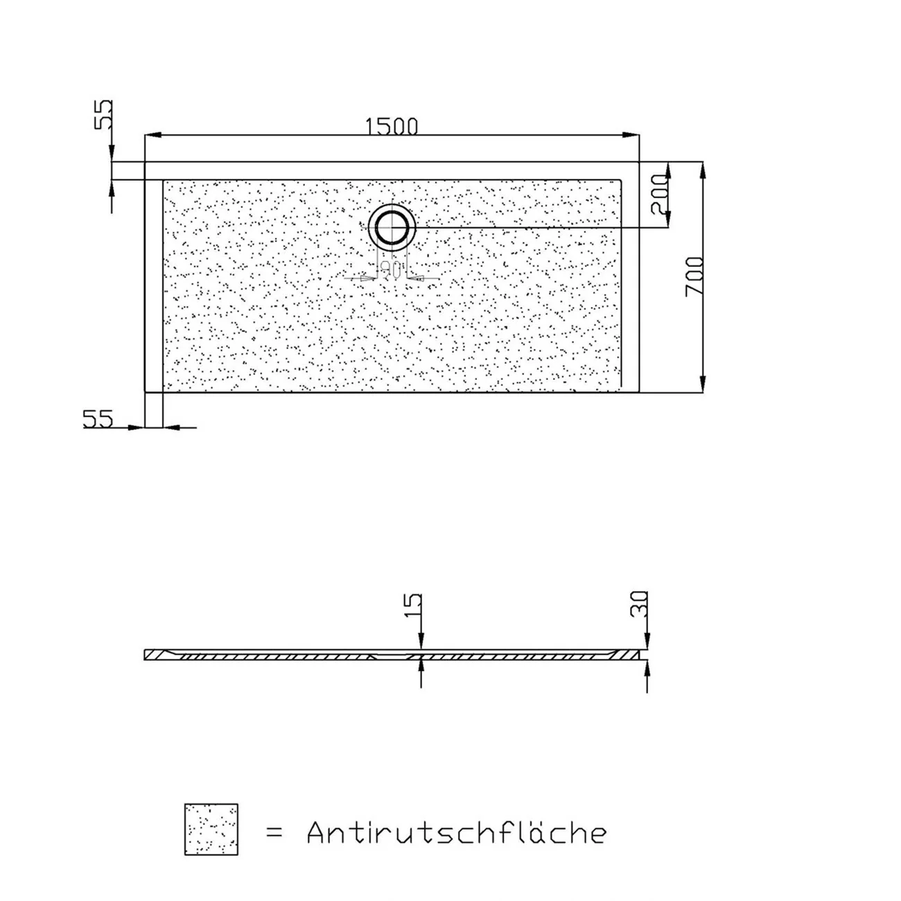 Hoesch Muna Rechteckduschwanne 150 x 70 cm mit Antirutsch Bild 3