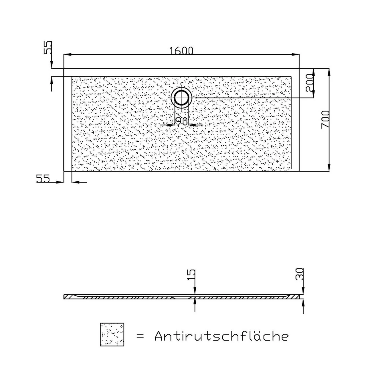 Hoesch Muna Rechteckduschwanne 160 x 70 cm mit Antirutsch Bild 3