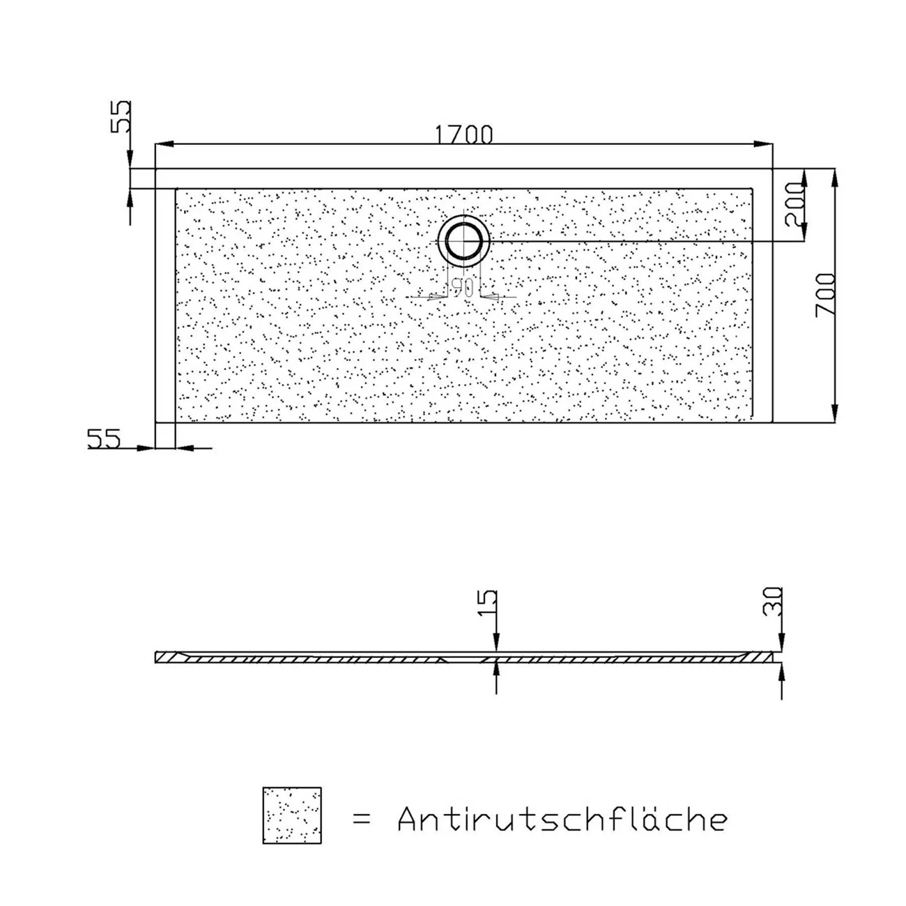 Hoesch Muna Rechteckduschwanne 170 x 70 cm mit Antirutsch Bild 4