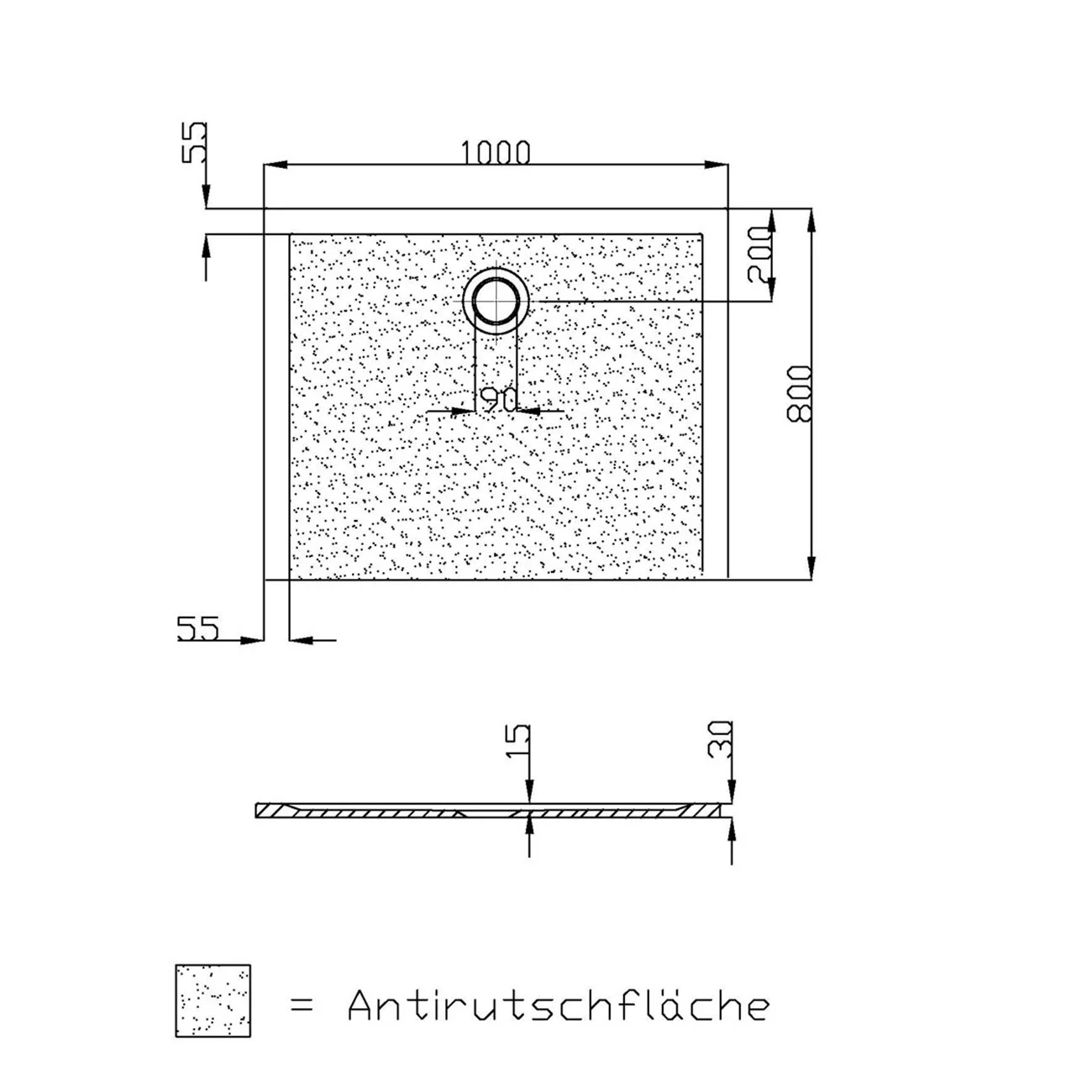 Hoesch Muna Rechteckduschwanne 100 x 80 cm mit Antirutsch Bild 3