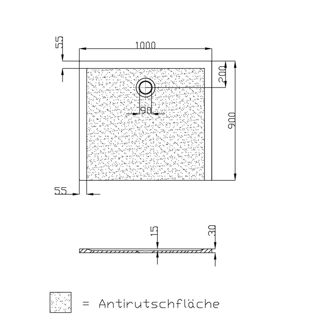 Hoesch Muna Rechteckduschwanne 100 x 90 cm mit Antirutsch Bild 3