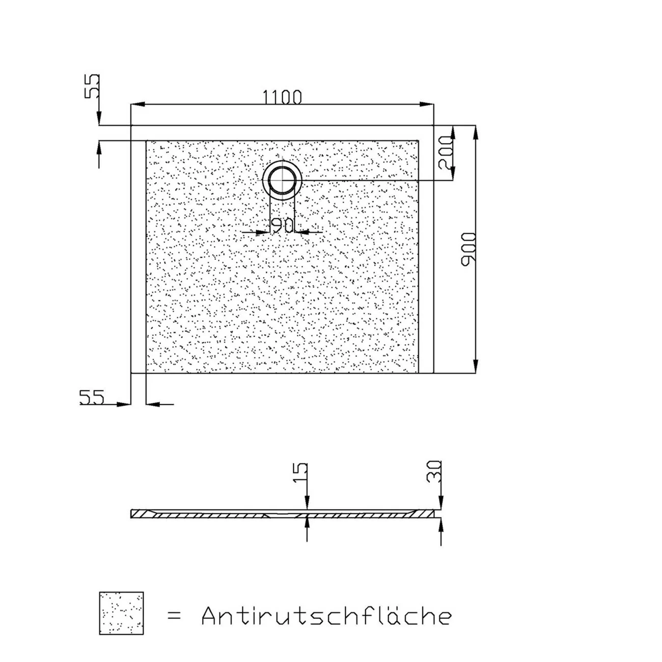 Hoesch Muna Rechteckduschwanne 110 x 90 cm mit Antirutsch Bild 3
