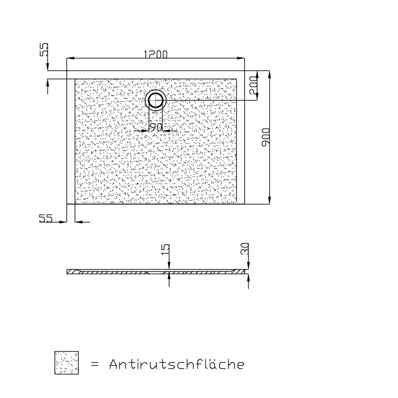 Hoesch Muna Rechteckduschwanne 120 x 90 cm mit Antirutsch Bild 3