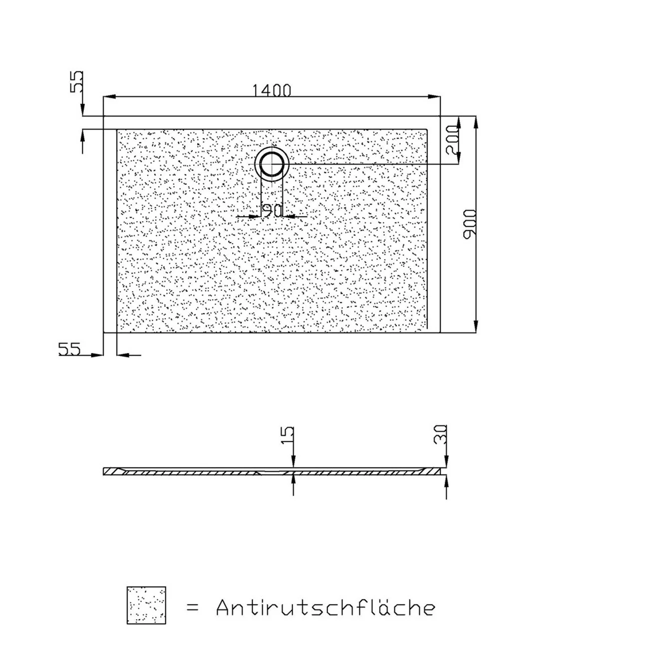 Hoesch Muna Rechteckduschwanne 140 x 90 cm mit Antirutsch Bild 3