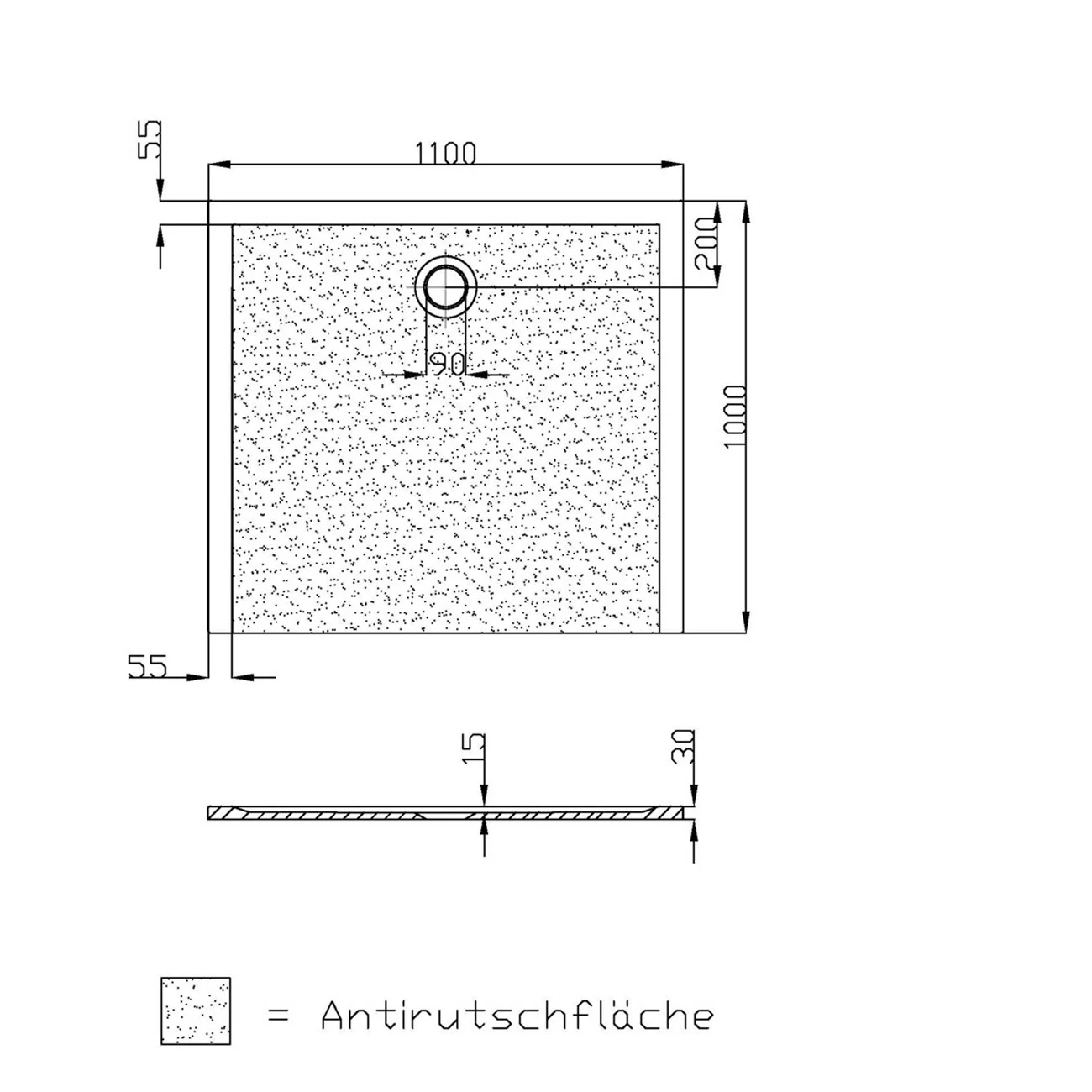 Hoesch Muna Rechteckduschwanne 110 x 100 cm mit Antirutsch Bild 3