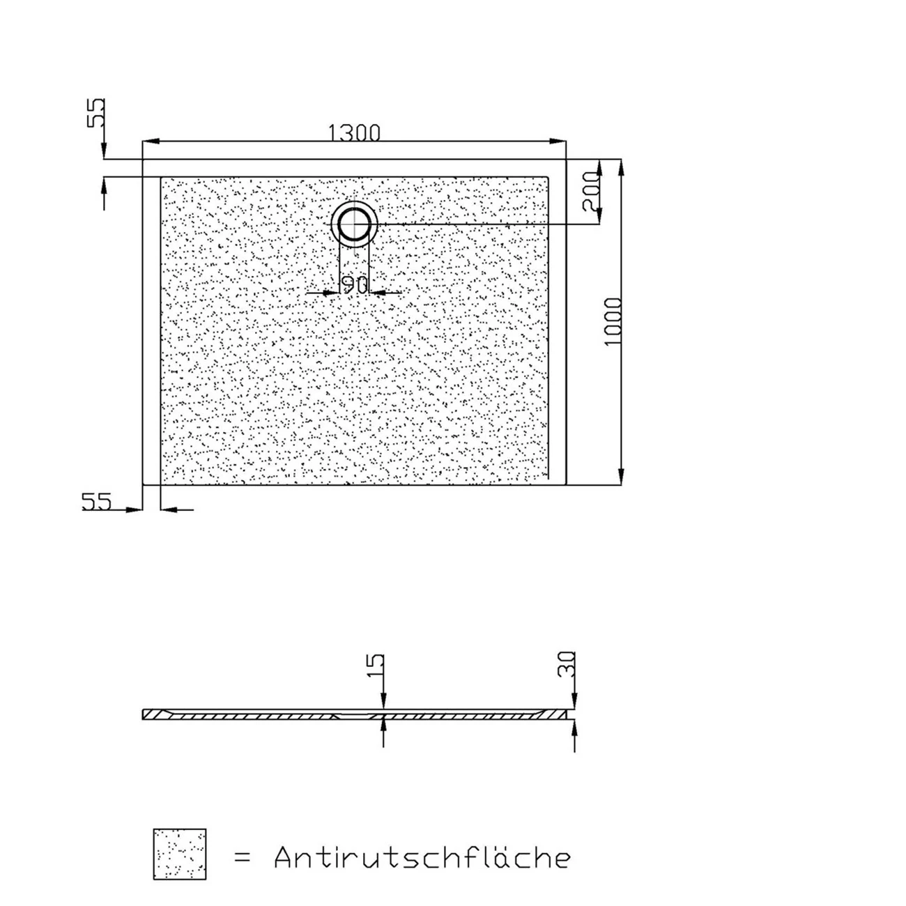 Hoesch Muna Rechteckduschwanne 130 x 100 cm mit Antirutsch Bild 3