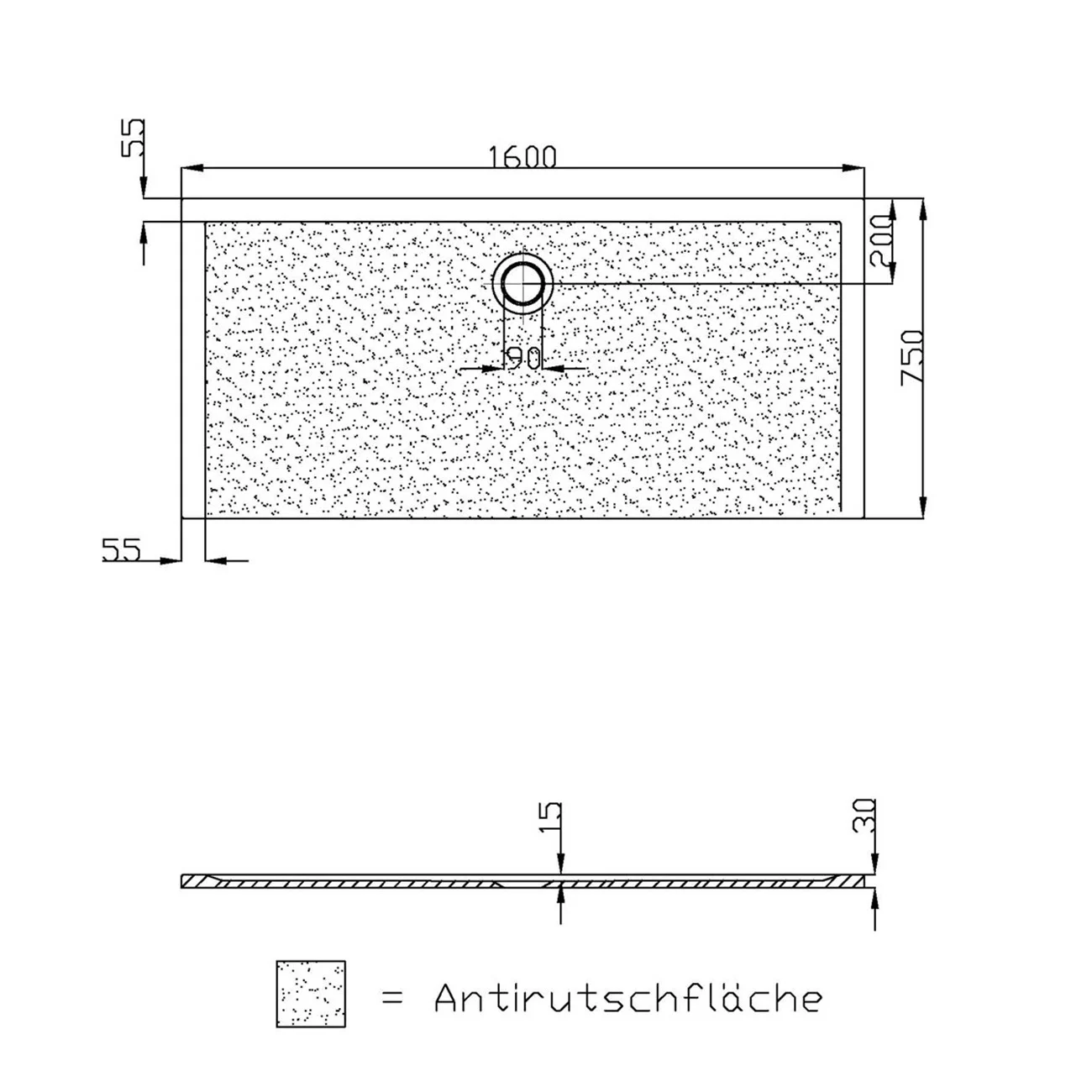 Hoesch Muna Rechteckduschwanne 160 x 75 cm mit Antirutsch Bild 3