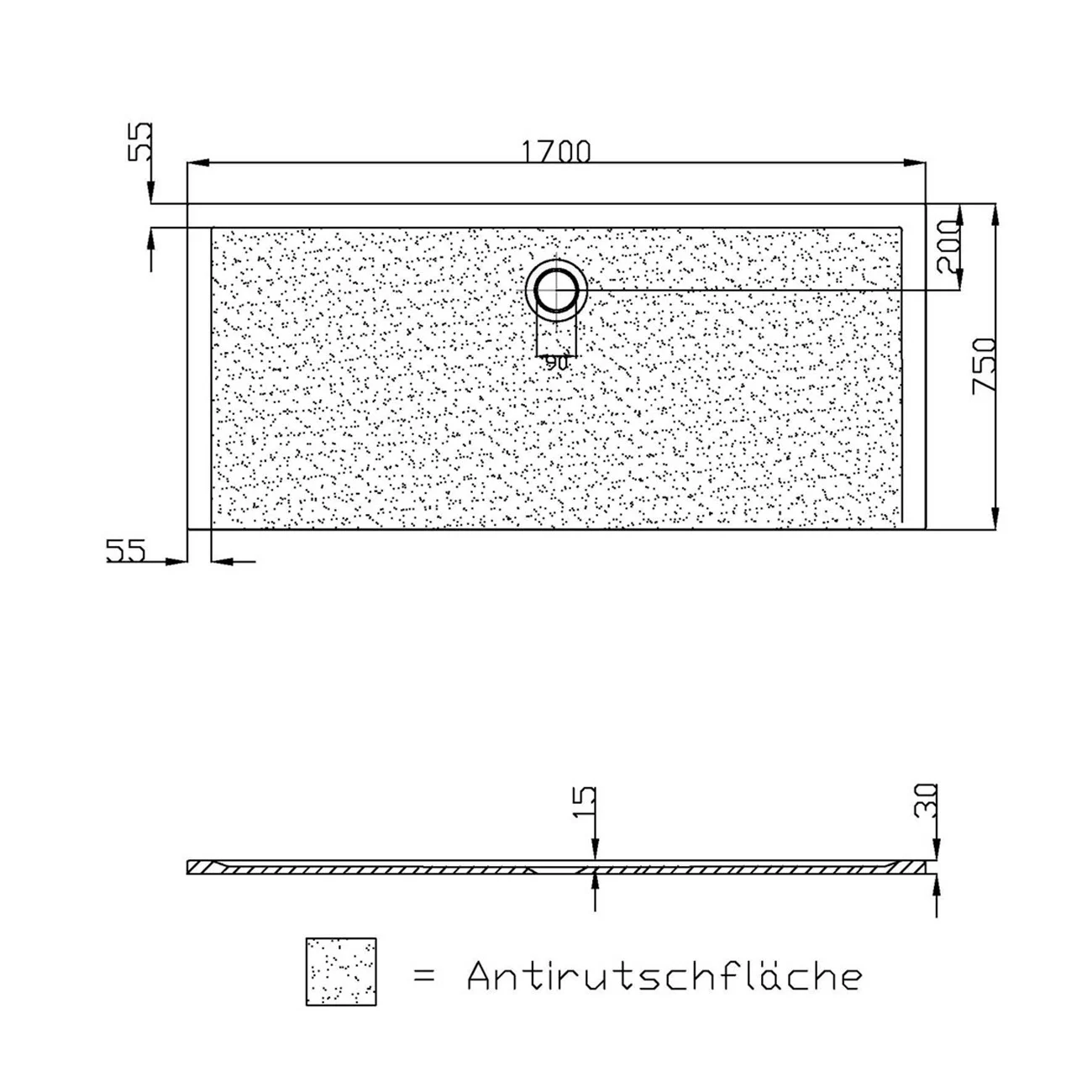 Hoesch Muna Rechteckduschwanne 170 x 75 cm mit Antirutsch Bild 3