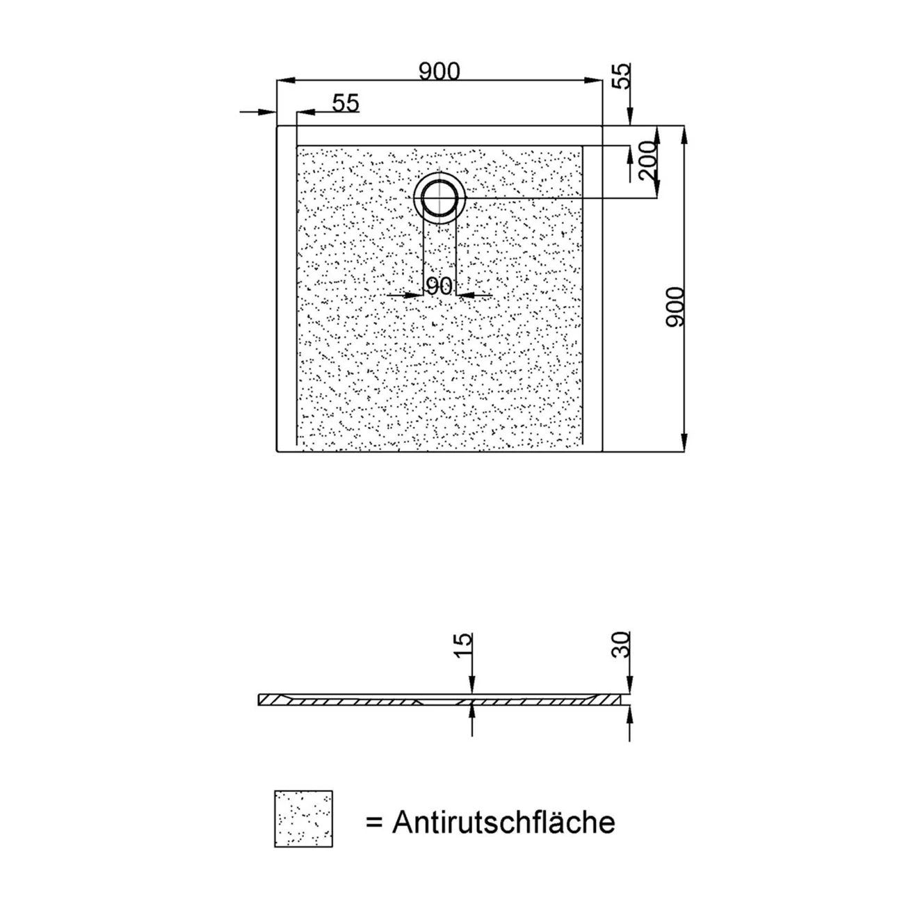 Hoesch Muna Rechteckduschwanne 90 x 90 cm mit Antirutsch Bild 3