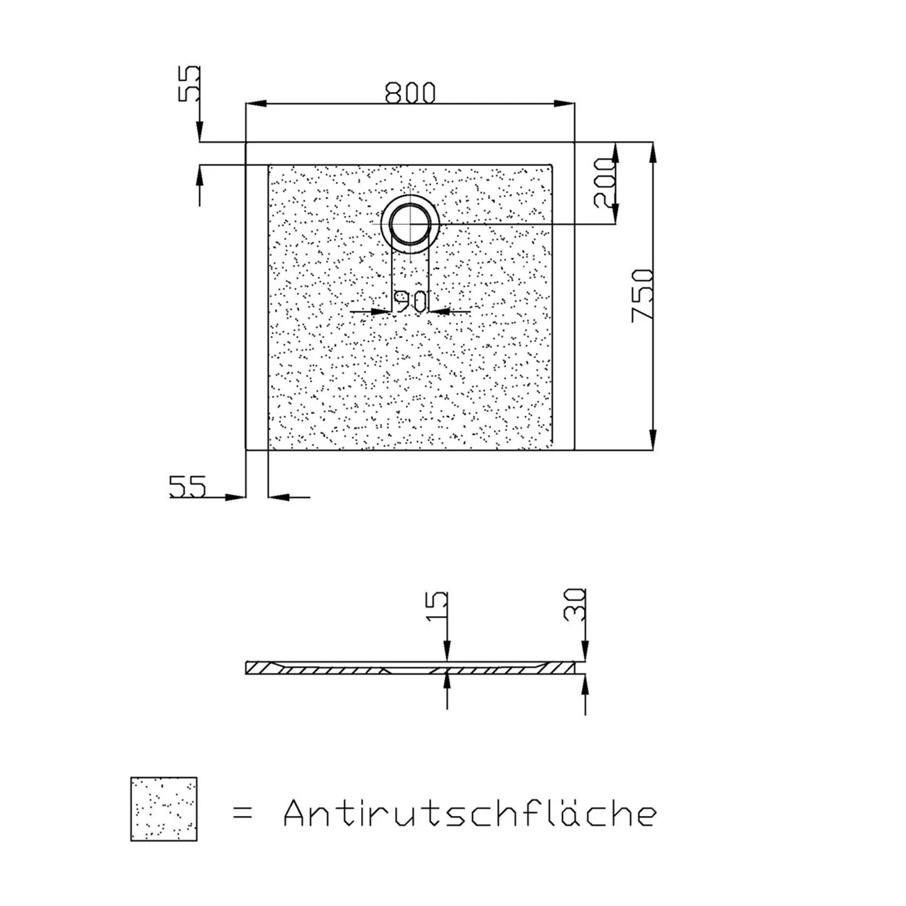 Hoesch Muna Rechteckduschwanne 80 x 75 cm mit Antirutsch Bild 3
