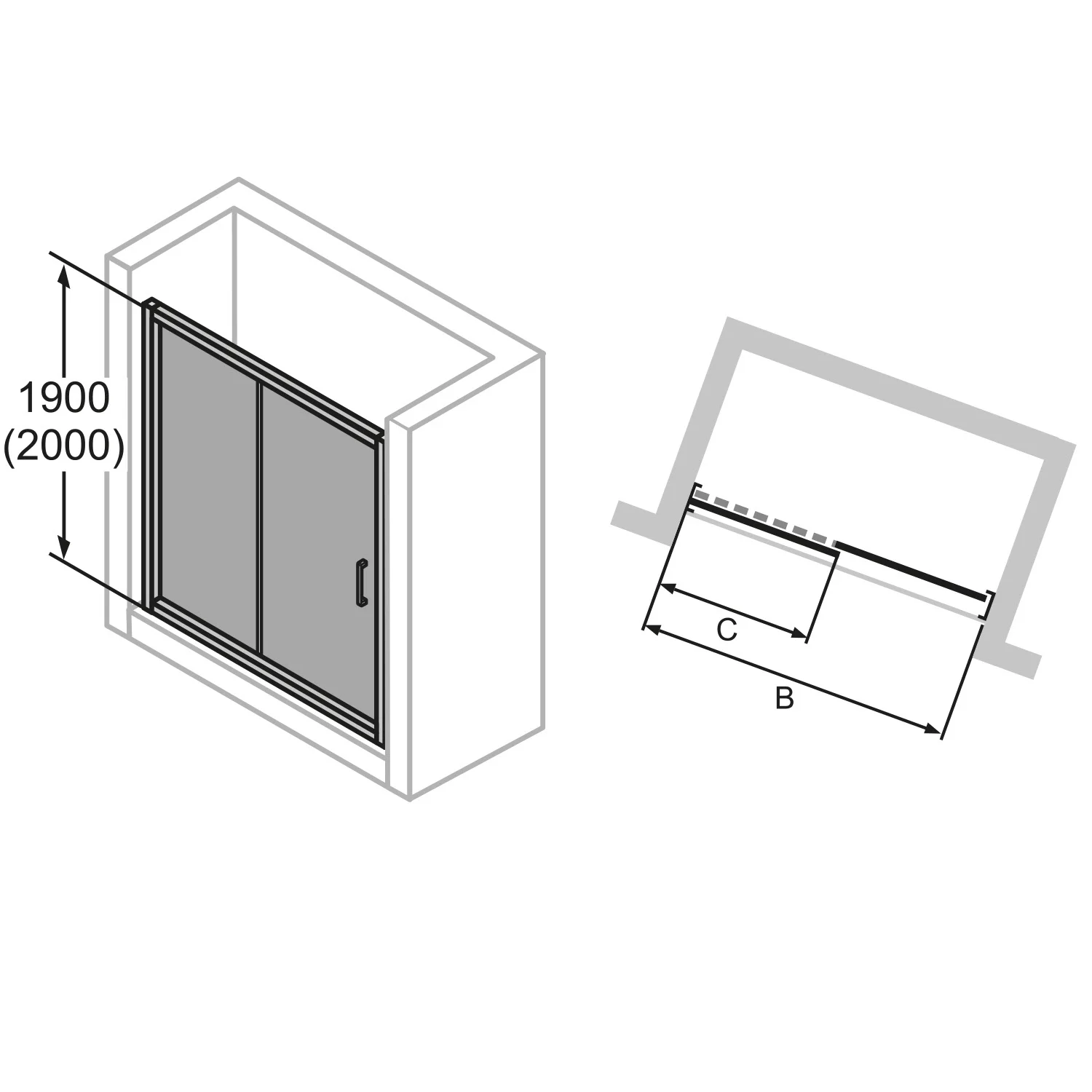 HÜPPE Classics 2 Gleittür 1-teilig mit festem Segment im Sondermaß, Glas ohne Anti-Plaque Bild 5
