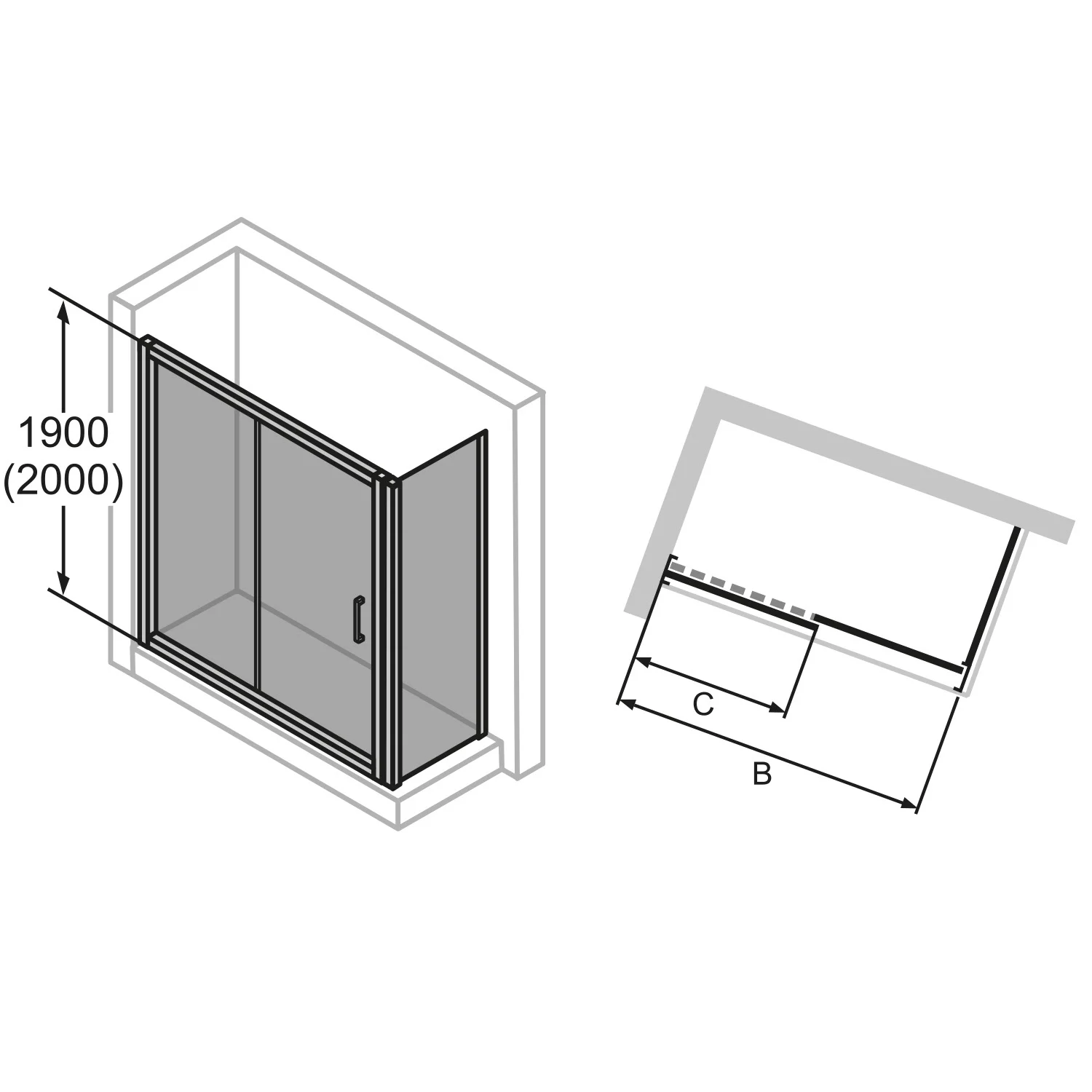 HÜPPE Classics 2 Gleittür 1-teilig mit festem Segment im Sondermaß, Glas ohne Anti-Plaque Bild 6