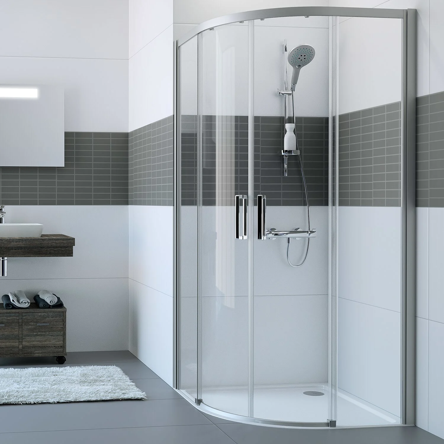 HÜPPE Classics 2 EasyEntry 1/4 Kreis Gleittür 90/90 x 200 cm, R= 55 cm, Glas mit Anti-Plaque