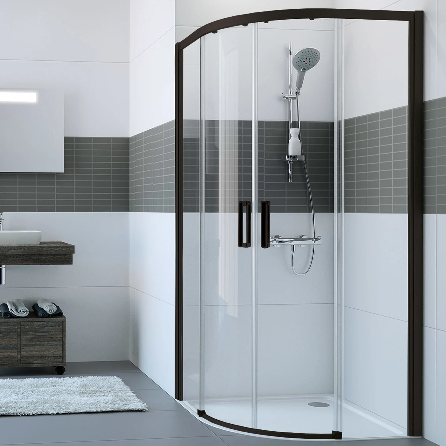 HÜPPE Classics 2 EasyEntry 1/4 Kreis Gleittür 120/120 x 200 cm, R= 55 cm, Glas ohne Anti-Plaque