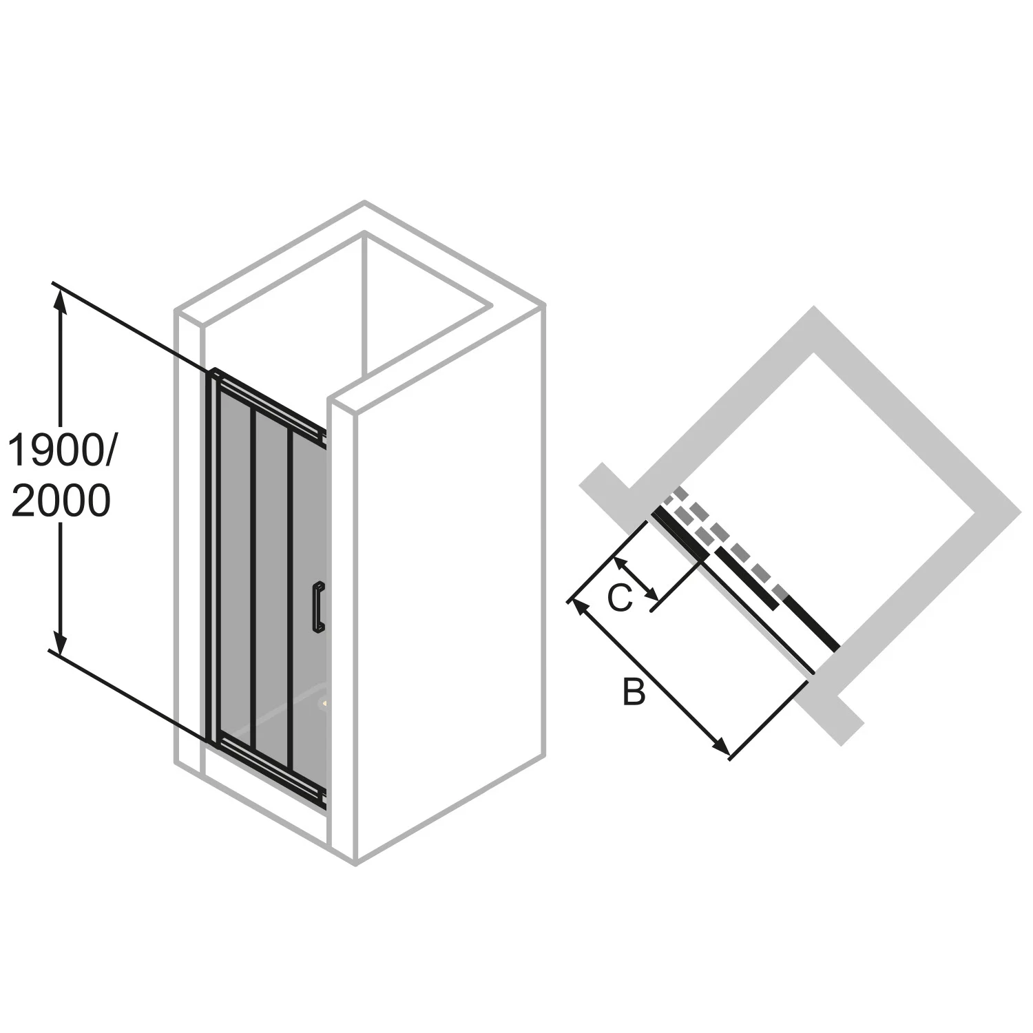 HÜPPE Classics 2 Gleittür 2-teilig mit festem Segment im Sondermaß, Glas ohne Anti-Plaque Bild 5