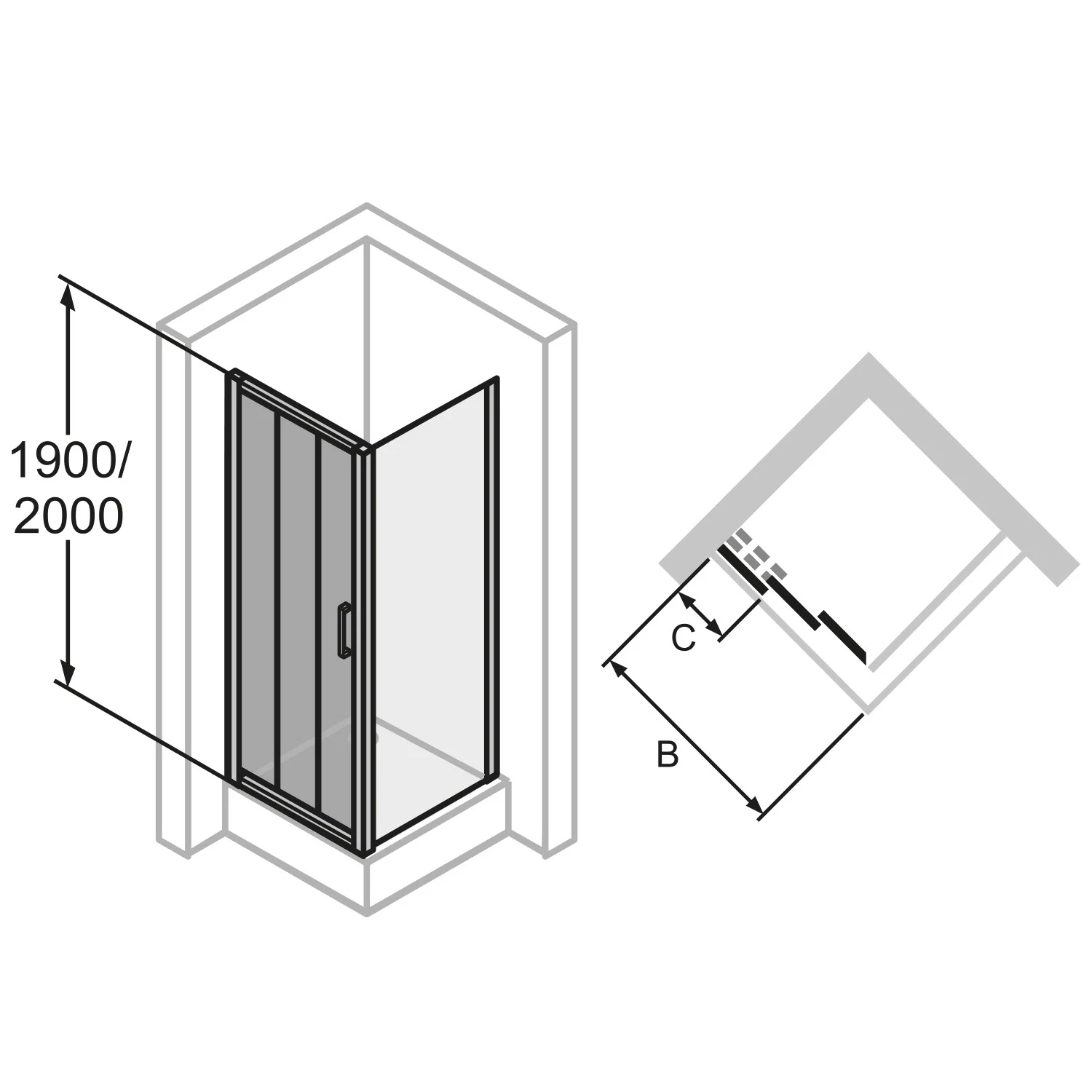 HÜPPE Classics 2 Gleittür 2-teilig mit festem Segment im Sondermaß, Glas ohne Anti-Plaque Bild 6