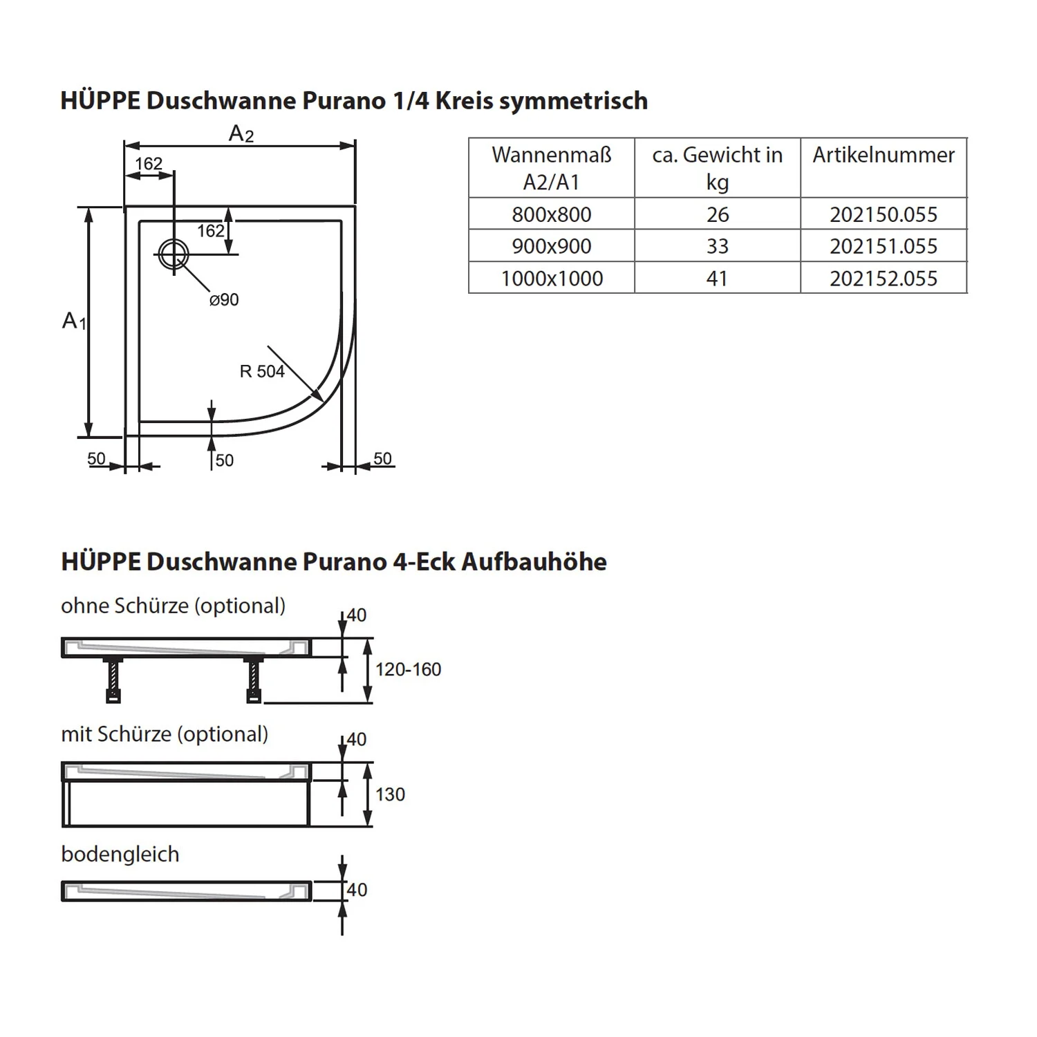 HÜPPE Purano Viertelkreisduschwanne 90 x 90 cm Bild 5
