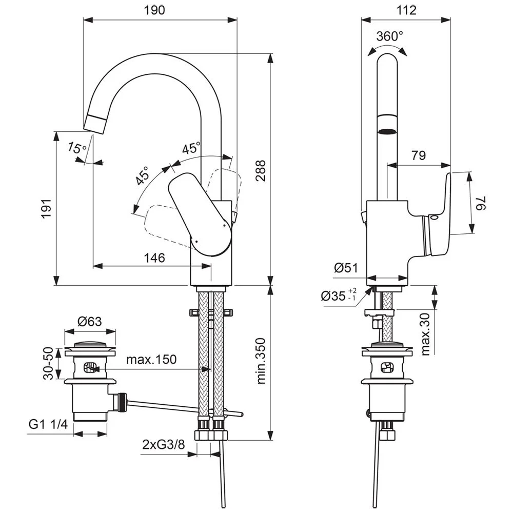 Ideal Standard CeraFlex Waschtischarmatur mit hohem schwenkbaren Auslauf Bild 2