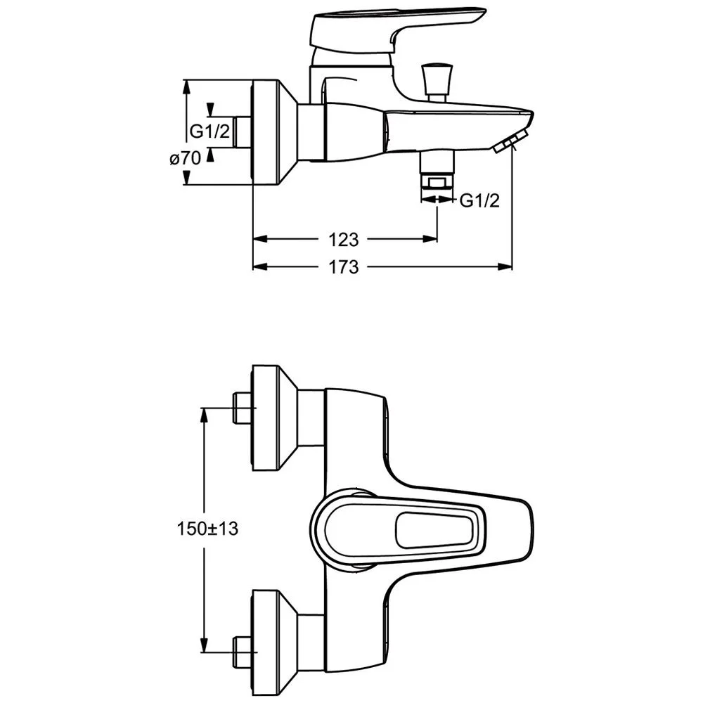 Rysunek techniczny baterii z wymiarami, Ideal Standard